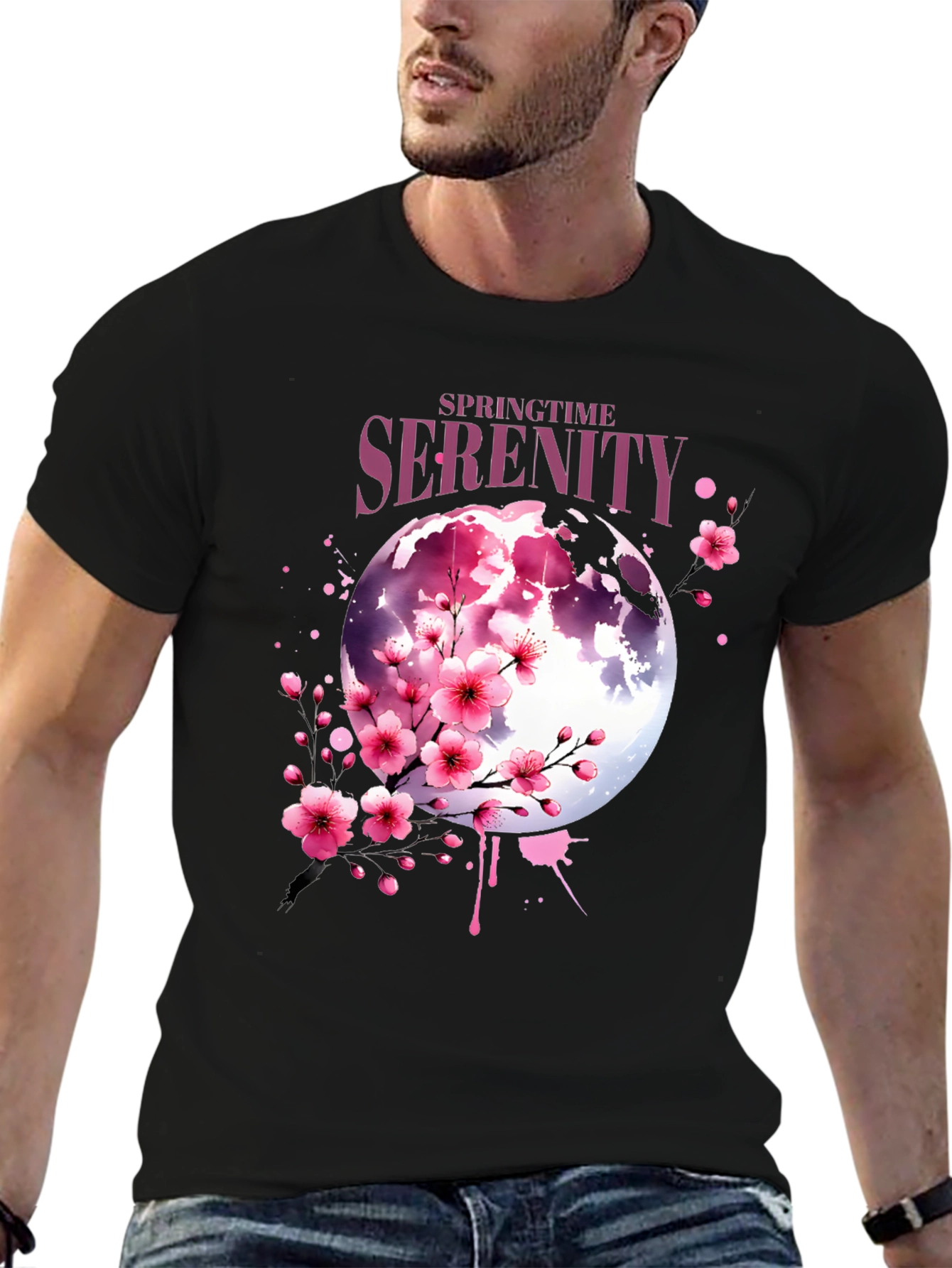 Springtime Serenity Floral Moon Graphic Tee
