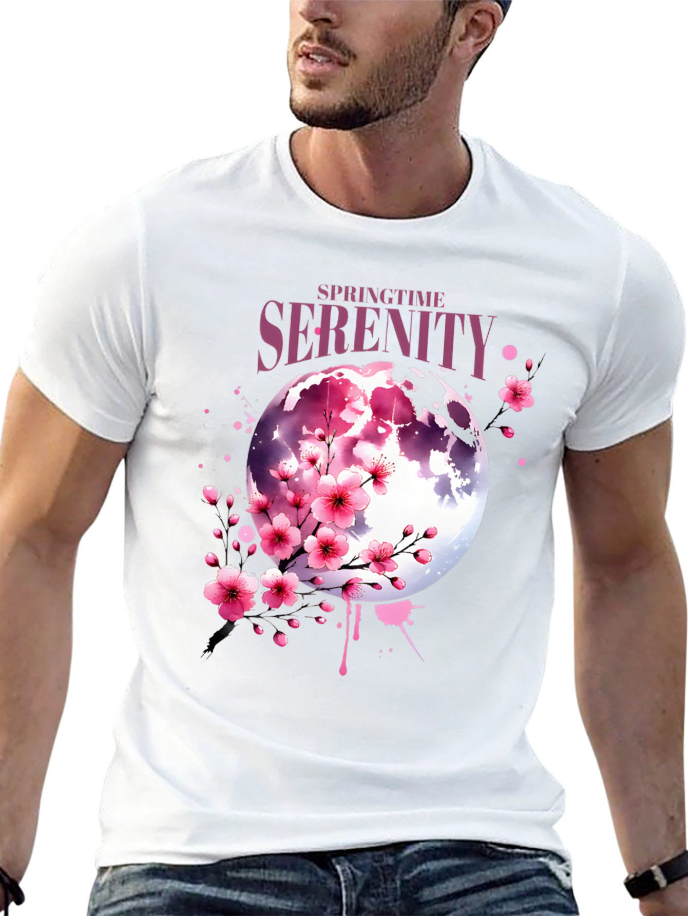 Springtime Serenity Floral Moon Graphic Tee
