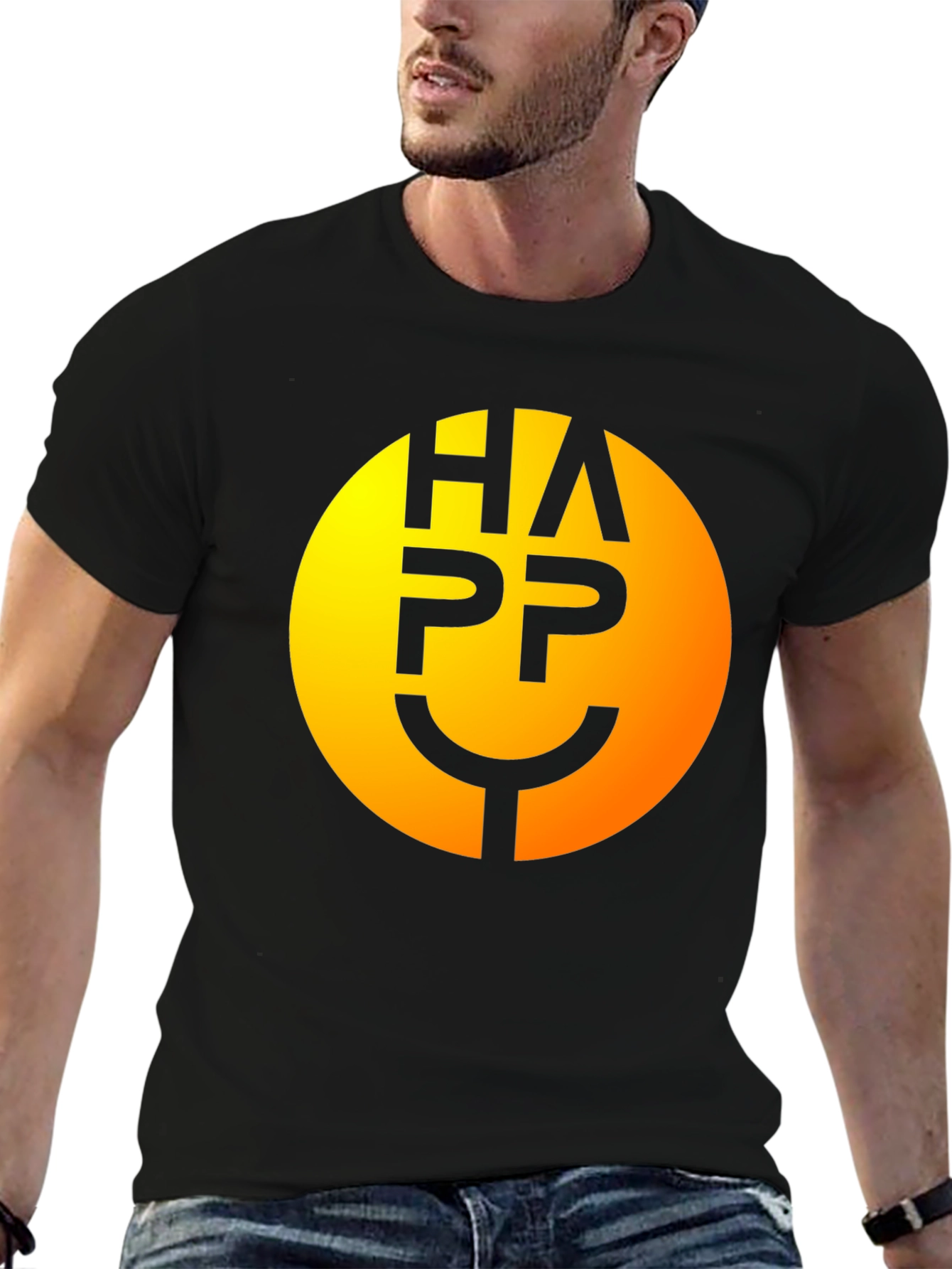 Happy Face Graphic Tee - Smiley Black T-Shirt