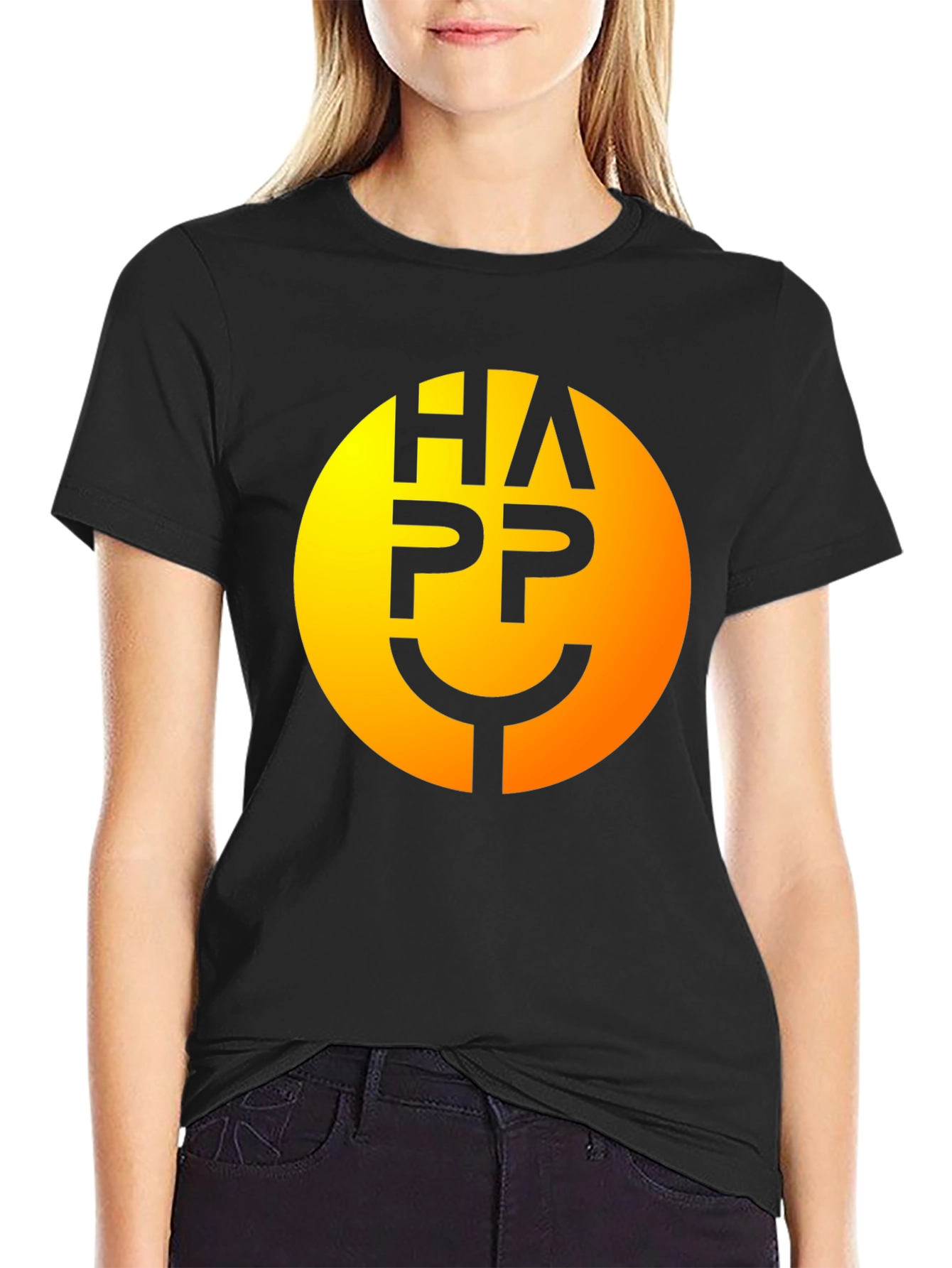Happy Face Graphic Tee - Smiley Black T-Shirt