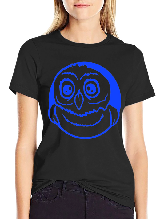 Owl Face Graphic Tee - Bold Blue Print on Black
