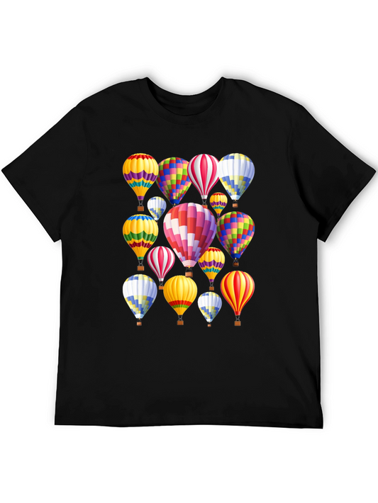 Hot Air Balloon Pattern Black T-Shirt