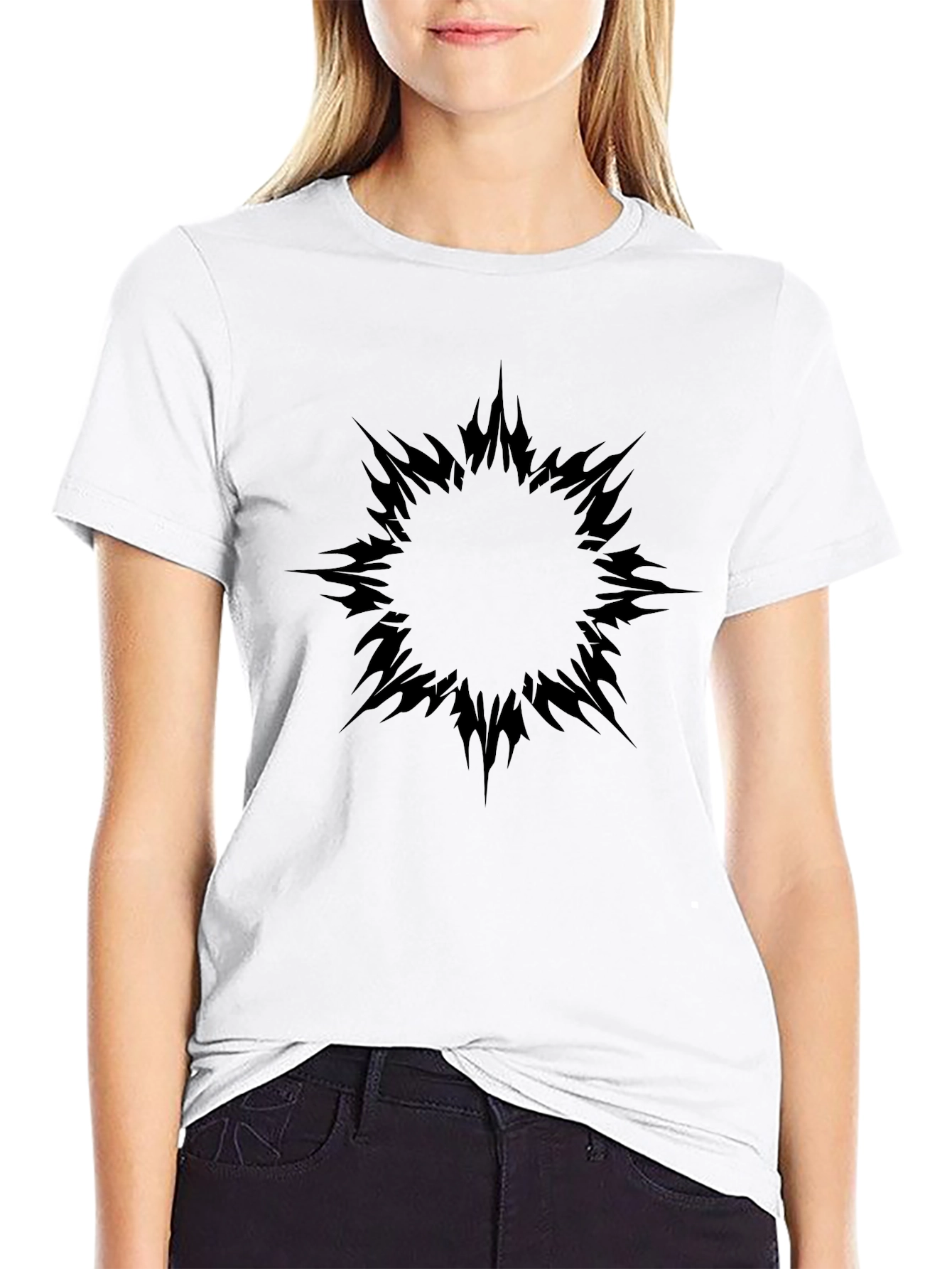 Mens Black T-Shirt with Abstract Sun Design