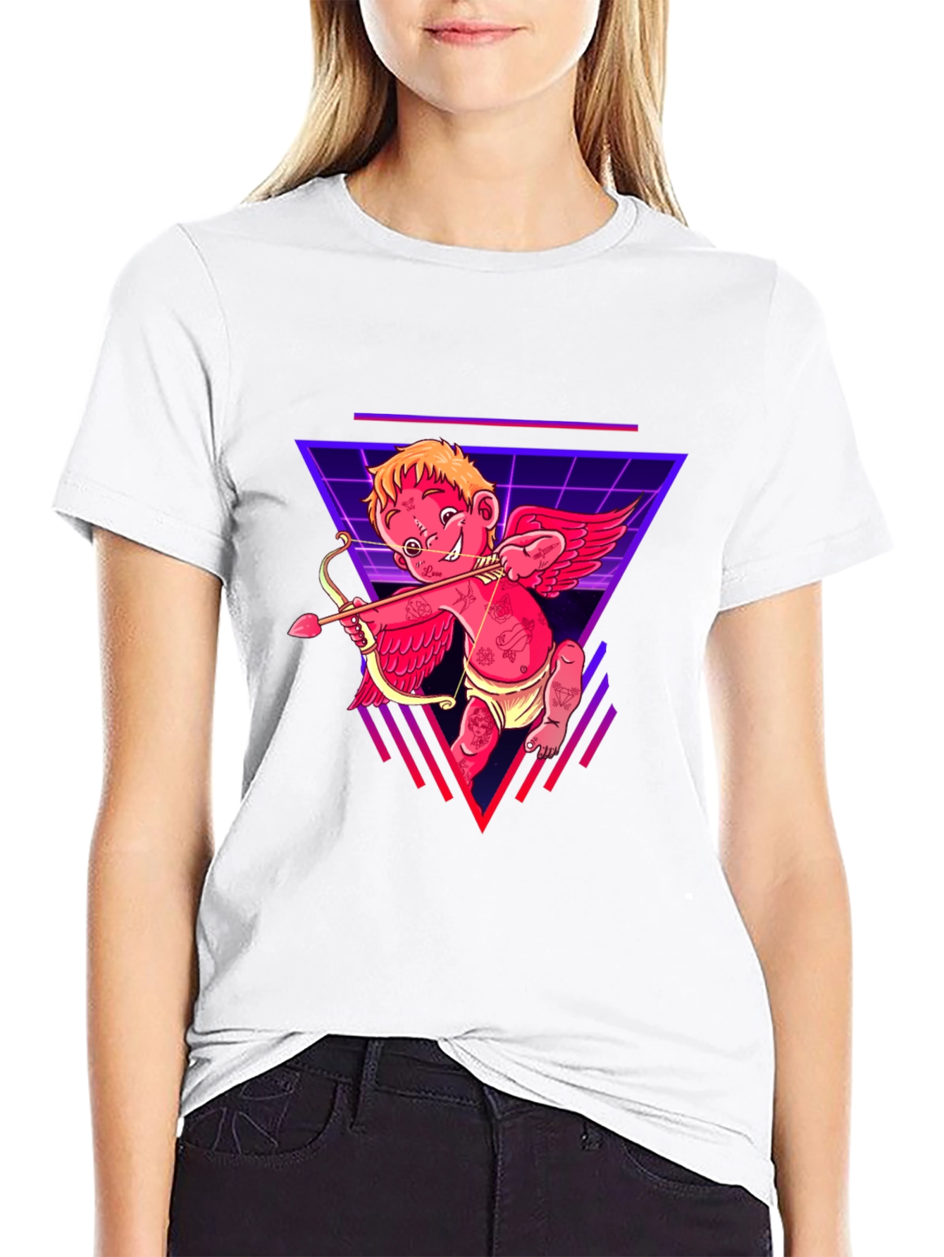 Cupid Graphic Tee - Black Cotton Retro Design