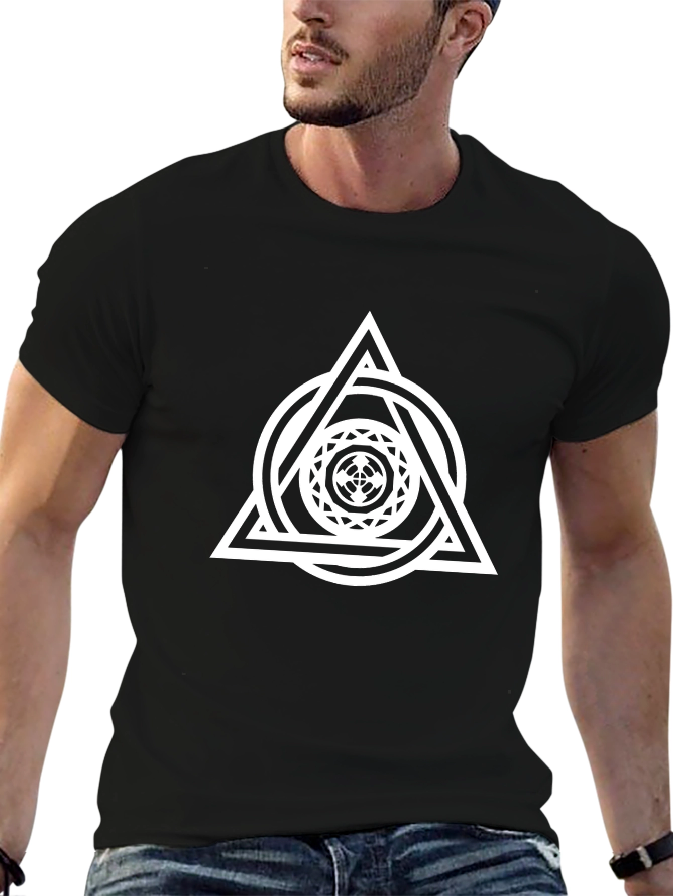 Geometric Triangle Graphic Tee - Black