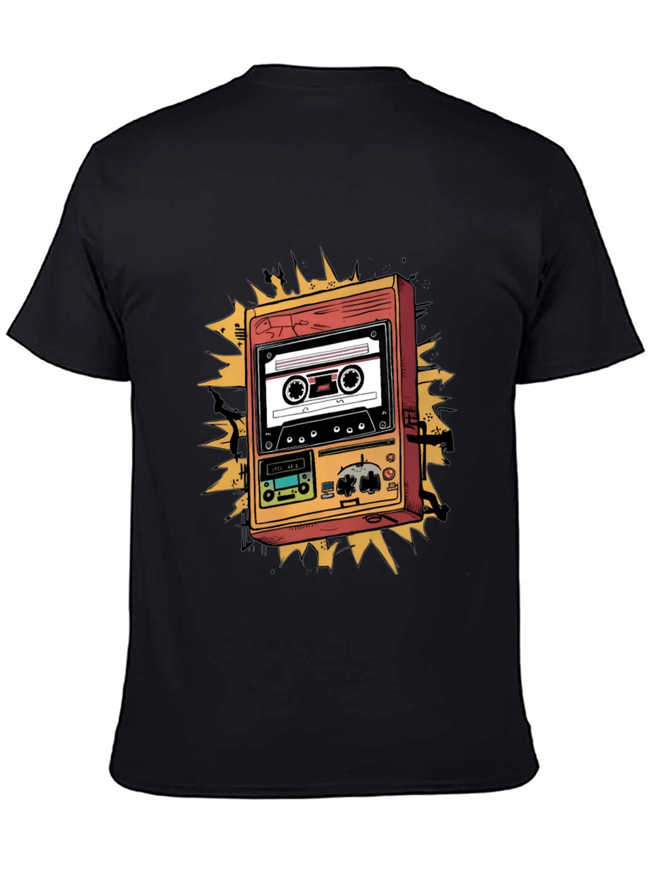 Retro Cassette Player Graphic Tee - Black