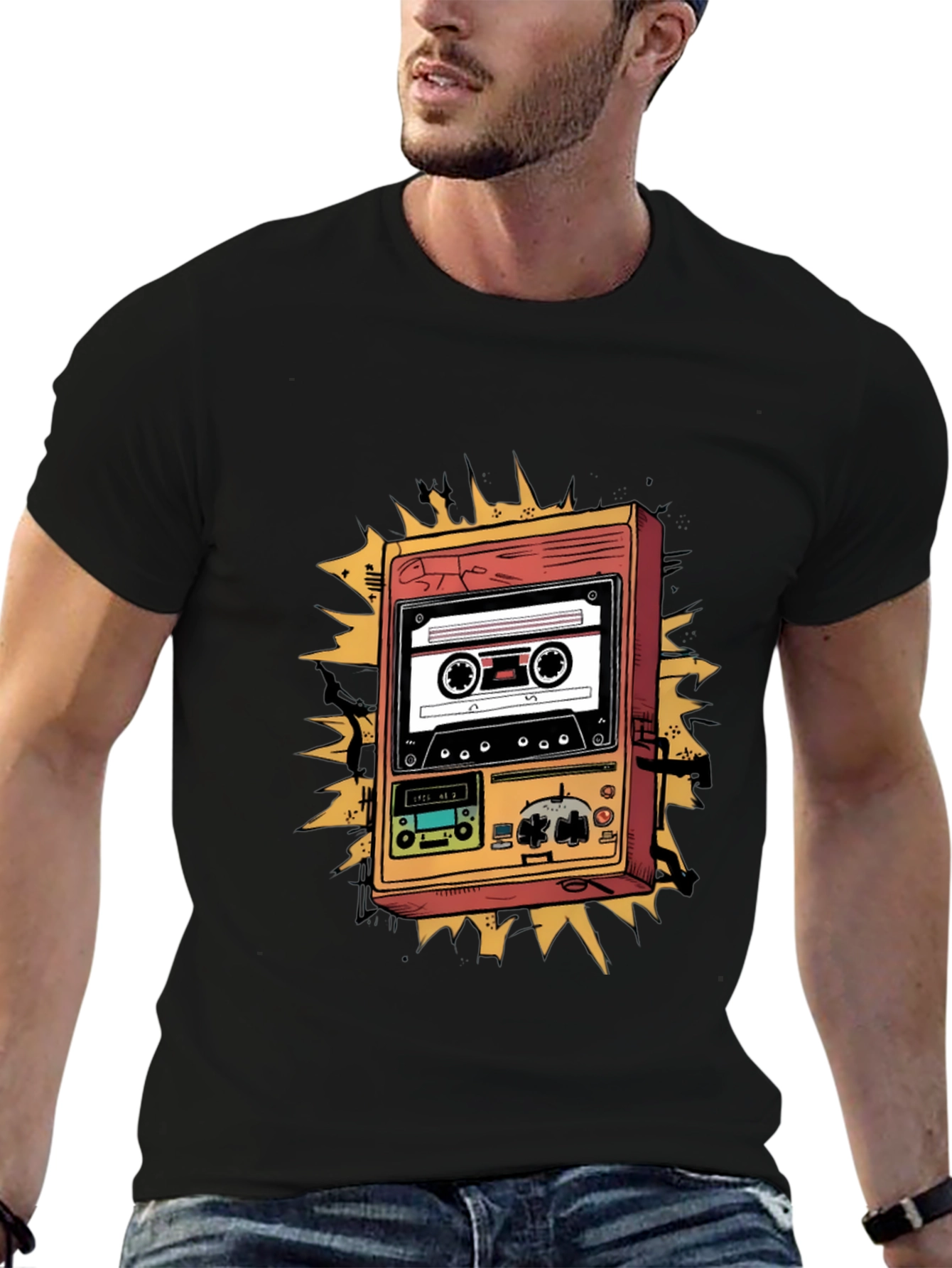Retro Cassette Player Graphic Tee - Black