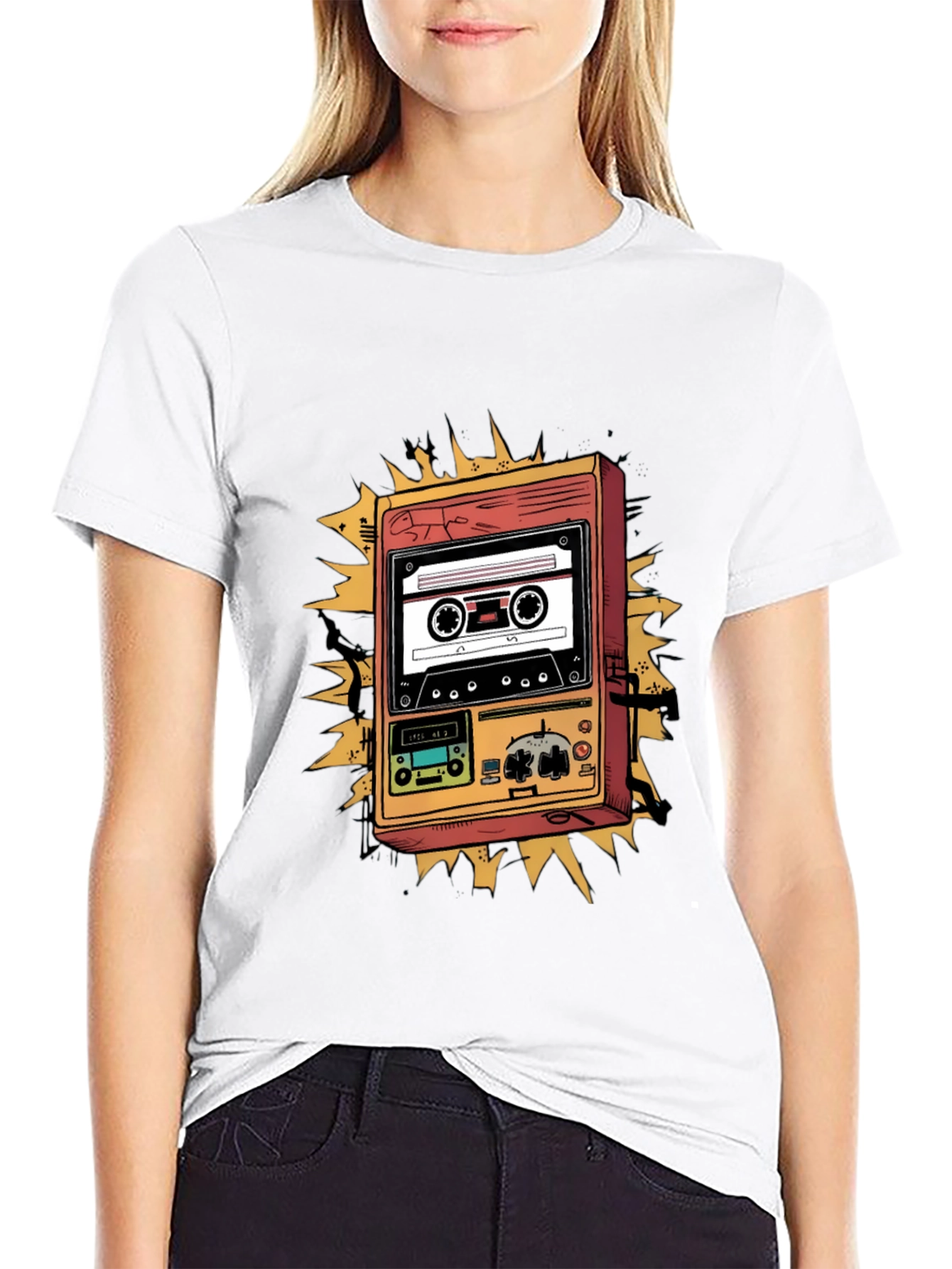 Retro Cassette Player Graphic Tee - Black