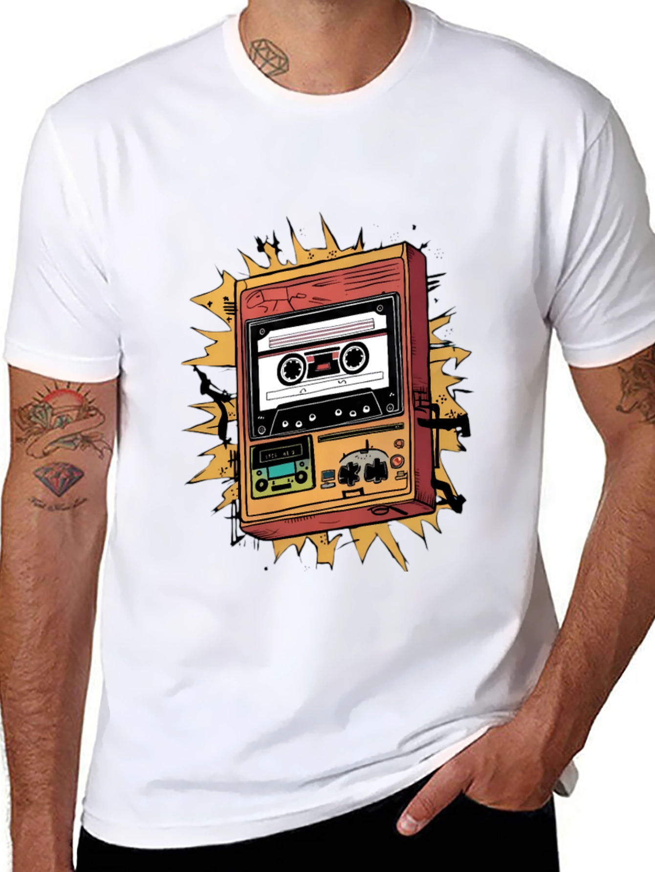Retro Cassette Player Graphic Tee - Black