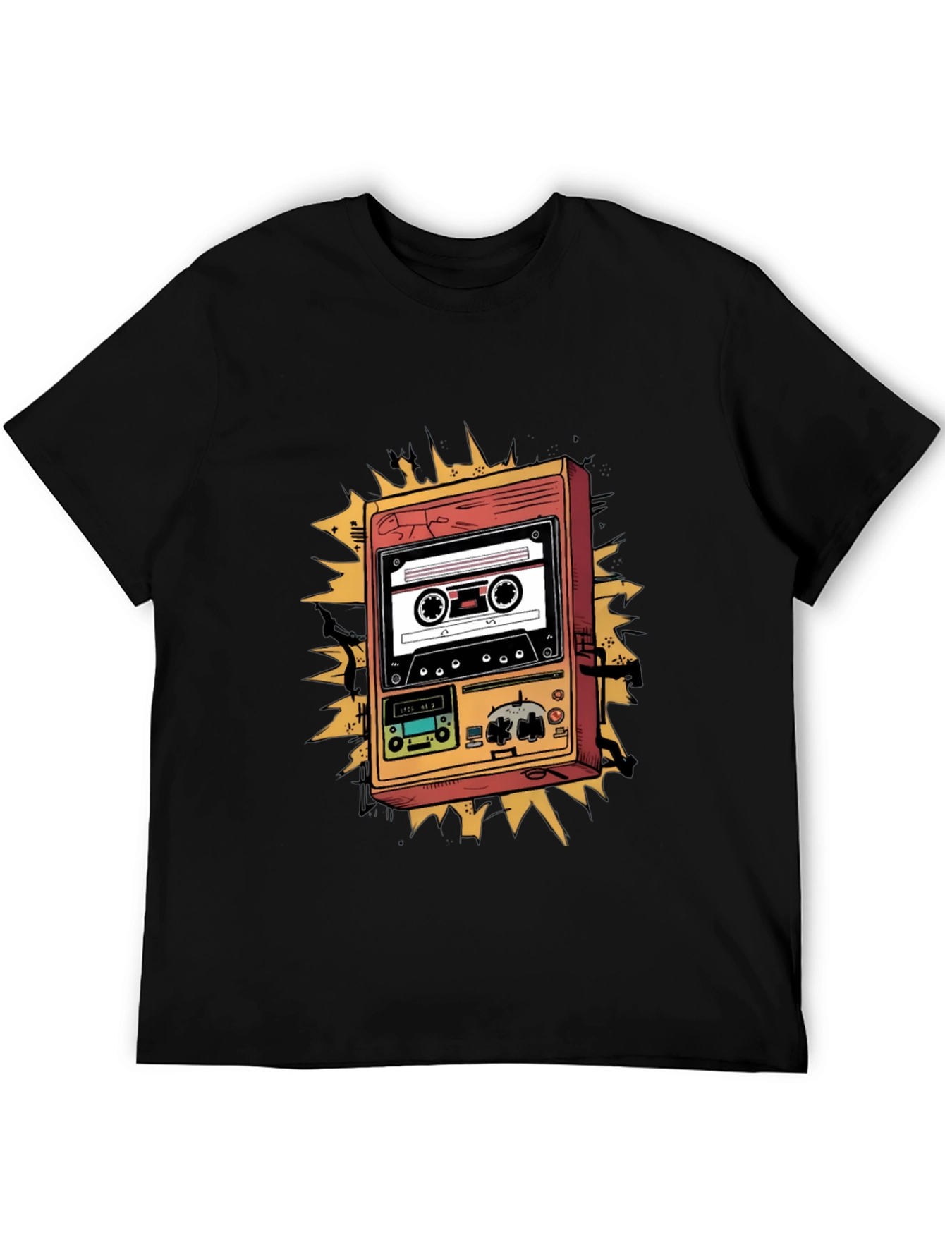 Retro Cassette Player Graphic Tee - Black
