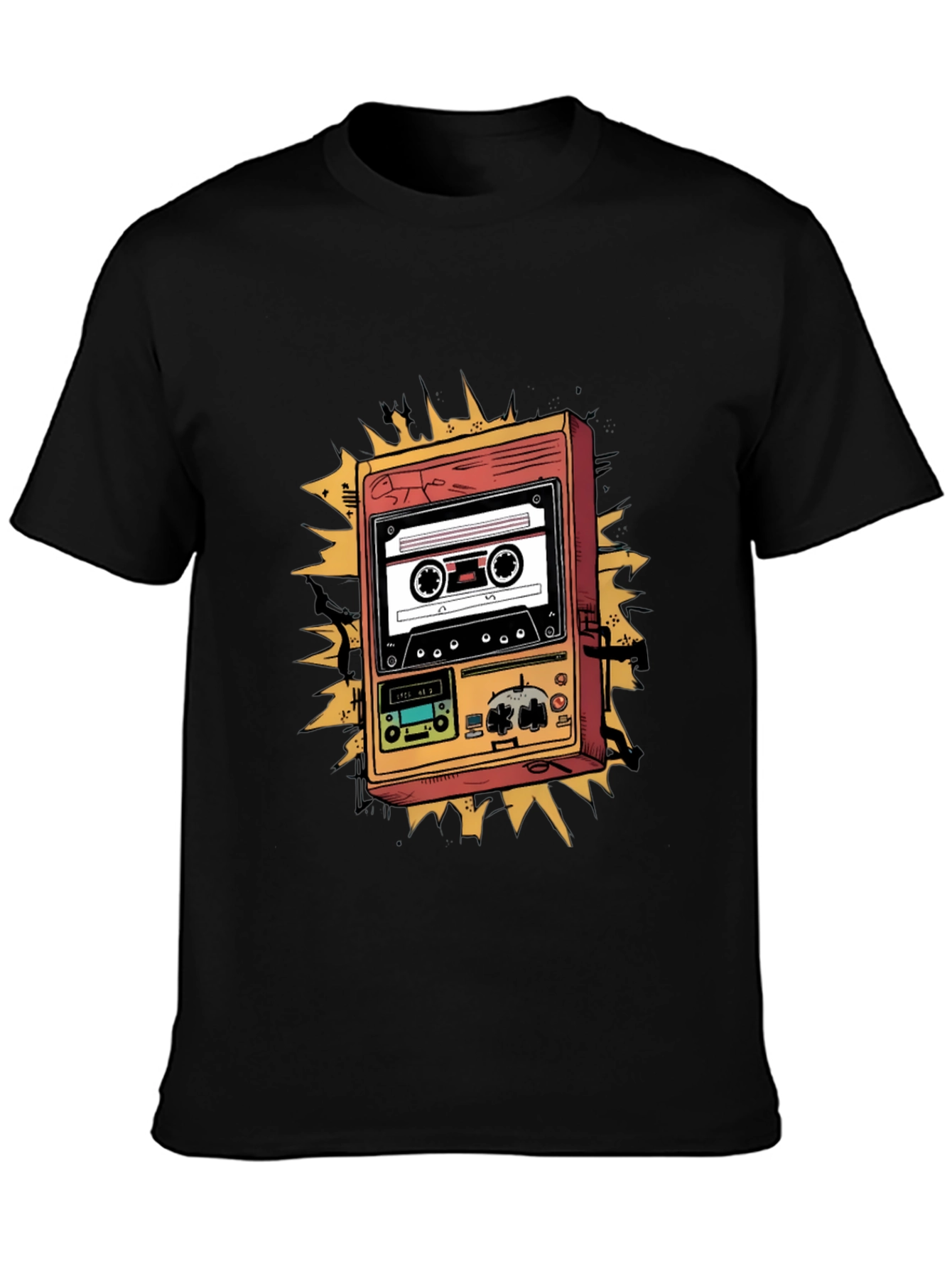 Retro Cassette Player Graphic Tee - Black
