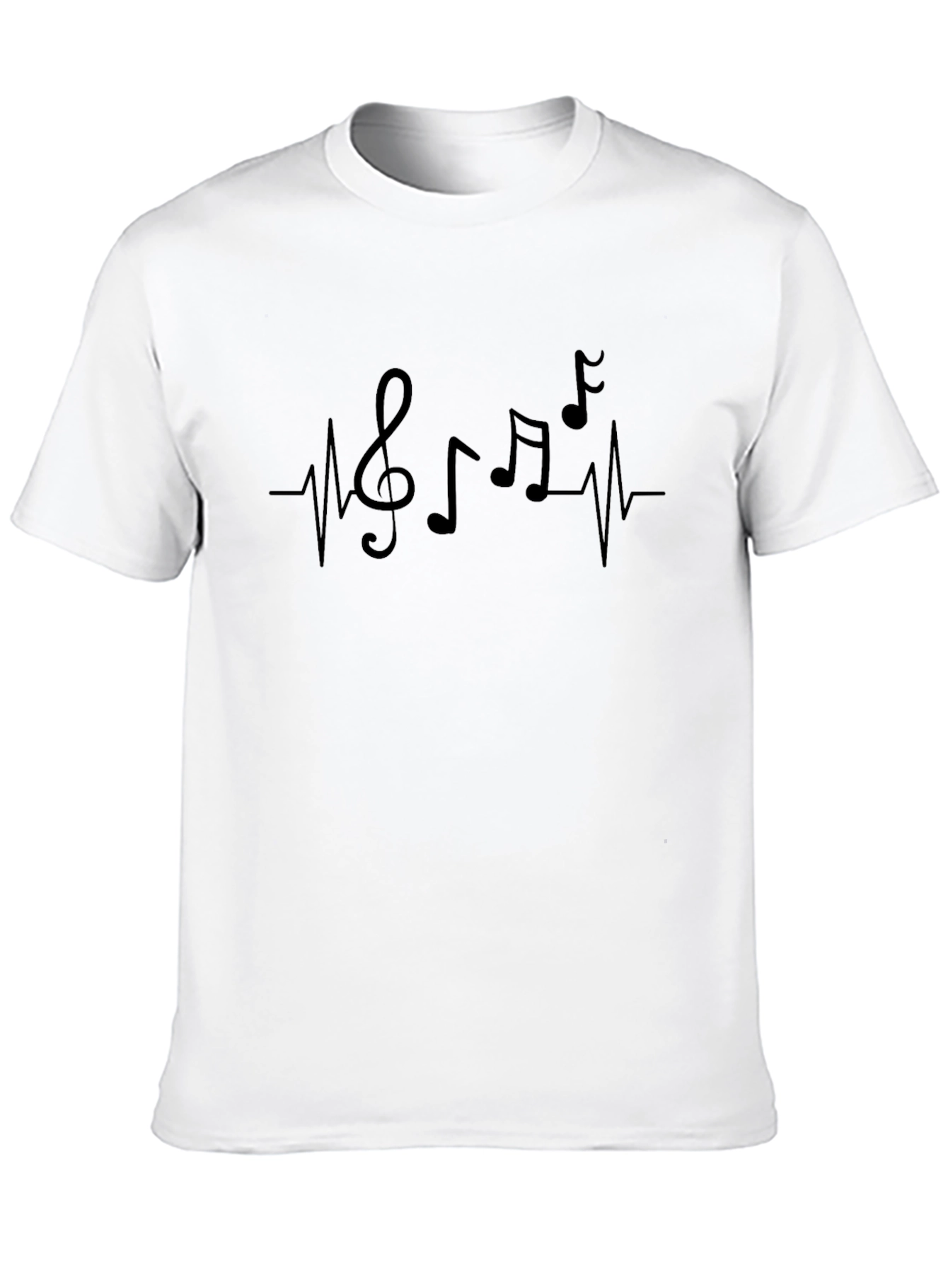 Music Heartbeat Graphic Tee - Black Cotton Casual T-Shirt