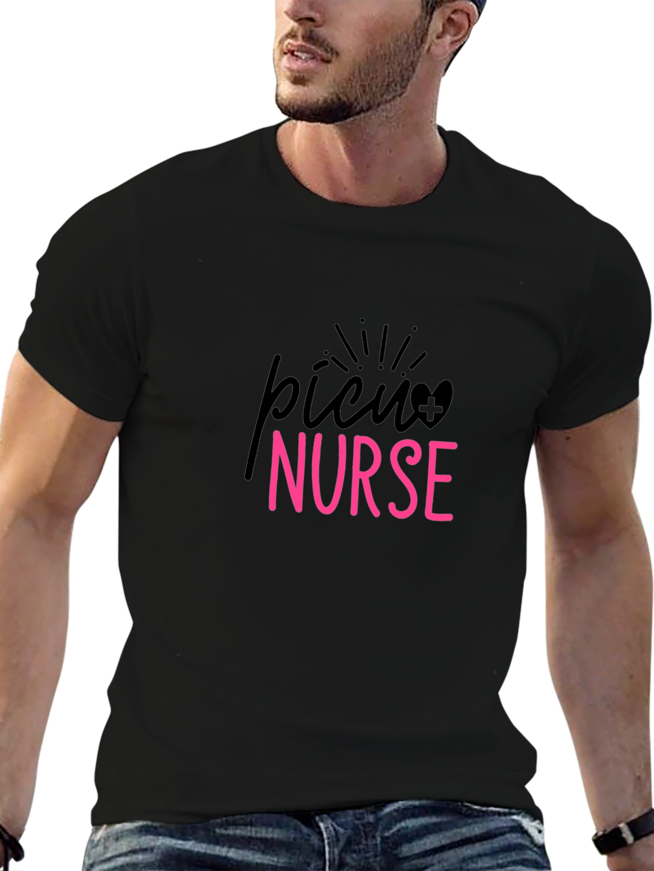 PICU Nurse T-Shirt - Black Cotton Tee