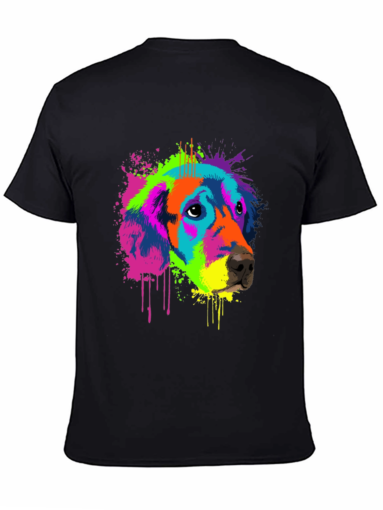 Vibrant Dog Graphic Tee - Mens Black T-Shirt