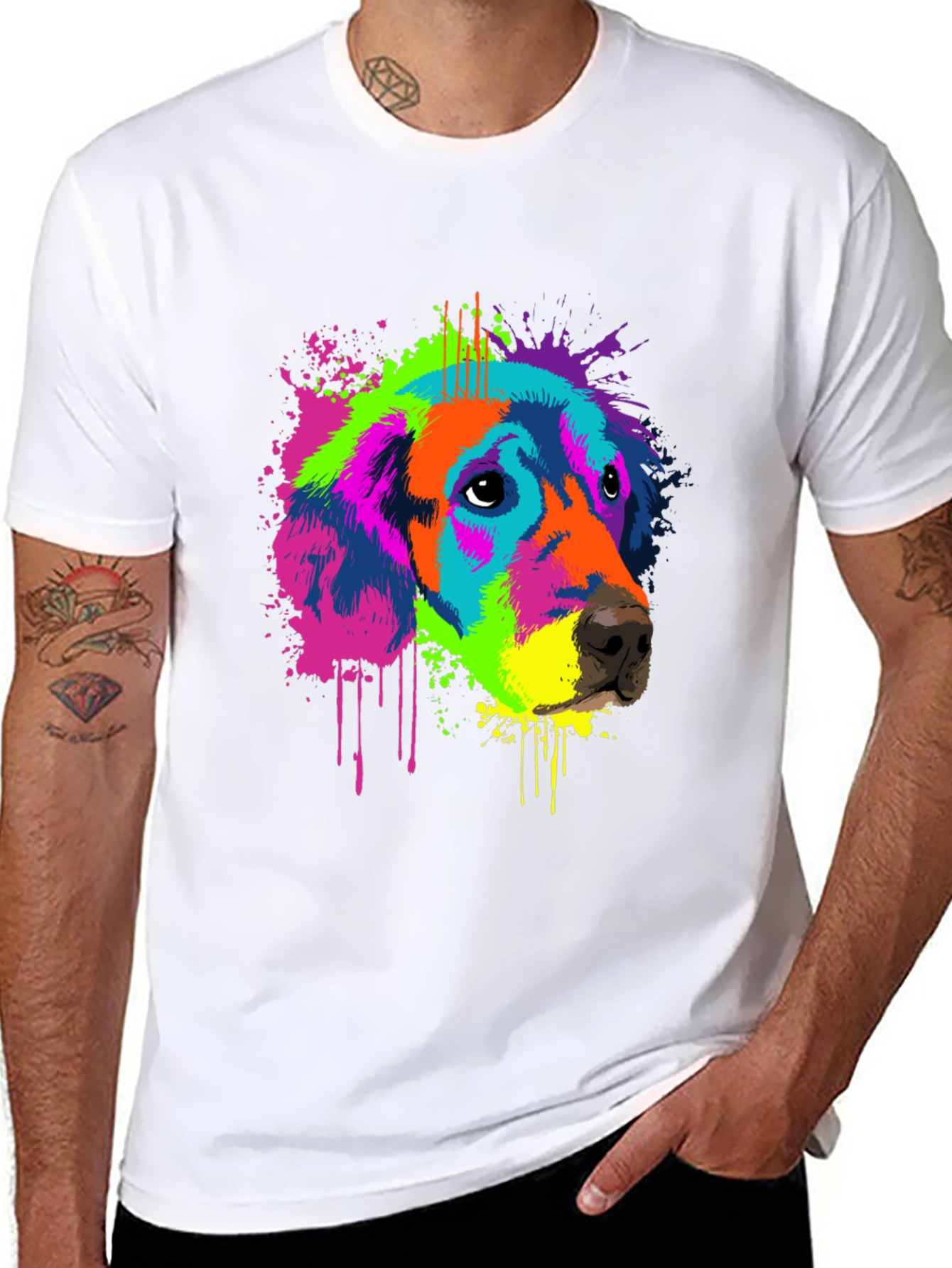 Vibrant Dog Graphic Tee - Mens Black T-Shirt