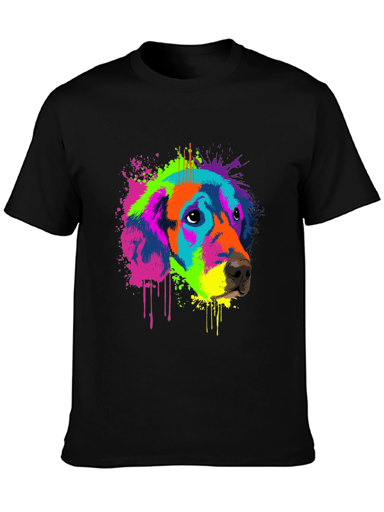 Vibrant Dog Graphic Tee - Mens Black T-Shirt