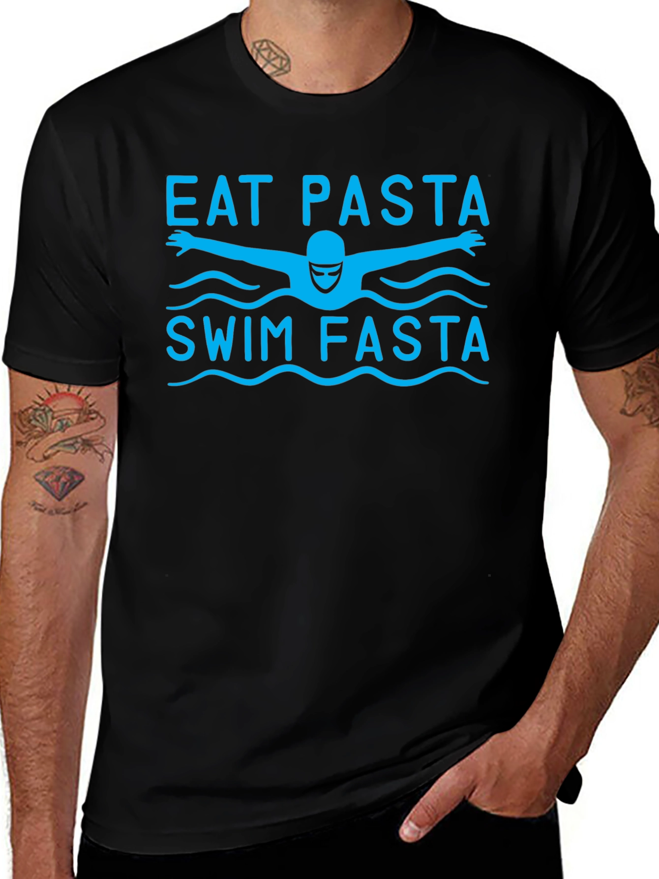 Eat Pasta Swim Fasta T-Shirt - Black Cotton Tee