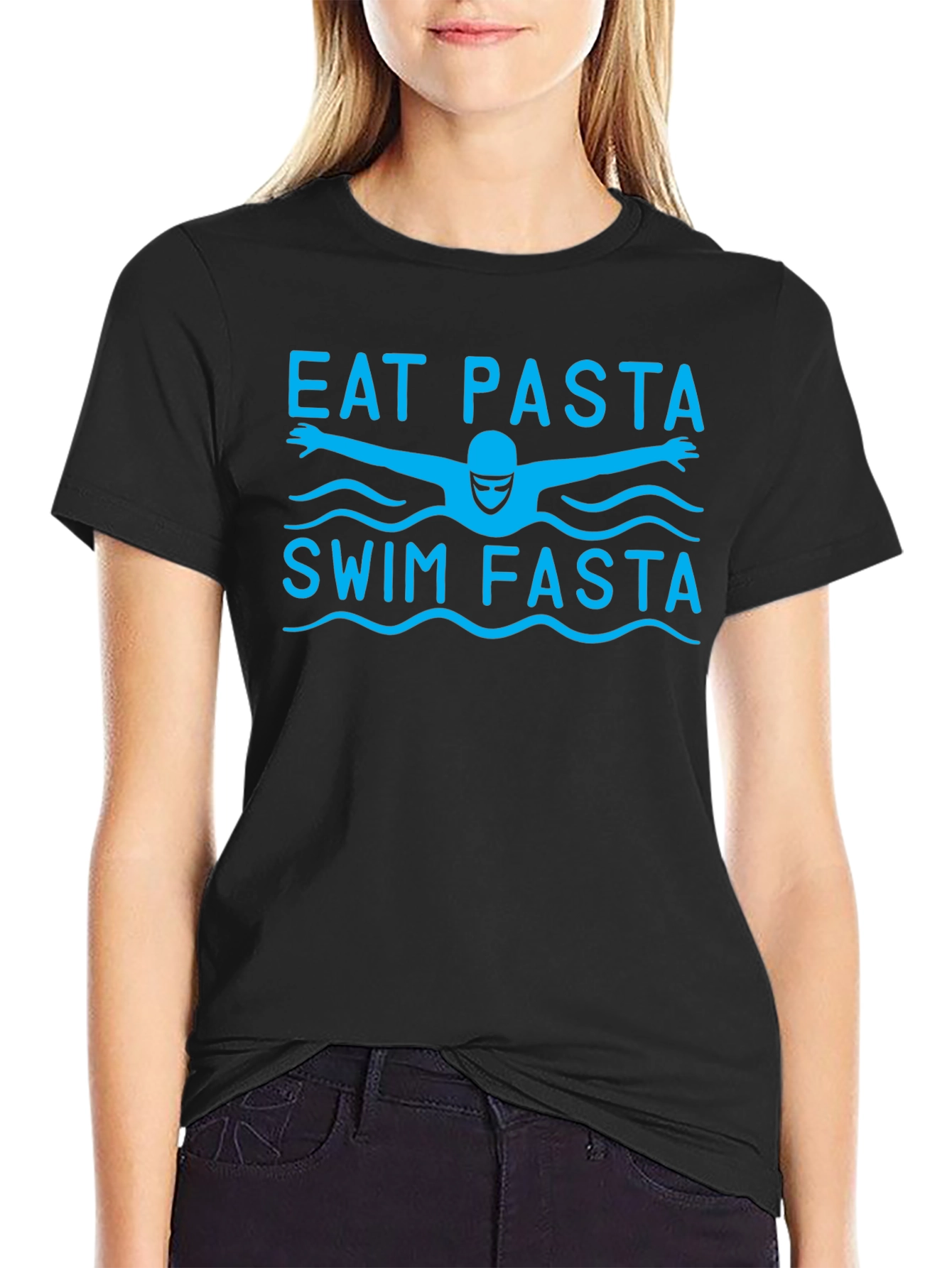 Eat Pasta Swim Fasta T-Shirt - Black Cotton Tee