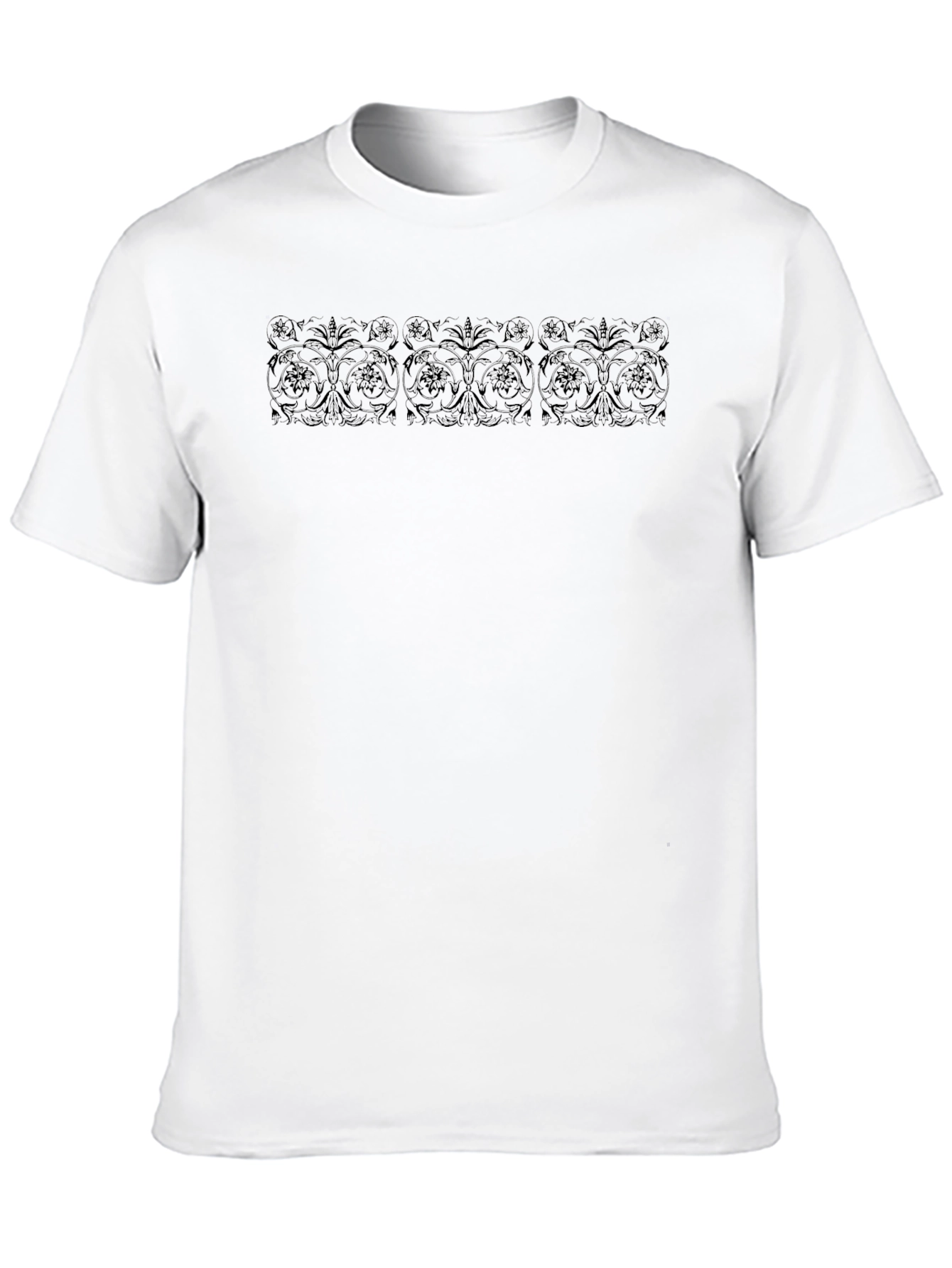 Mens Black T-Shirt with Ornate Floral Pattern