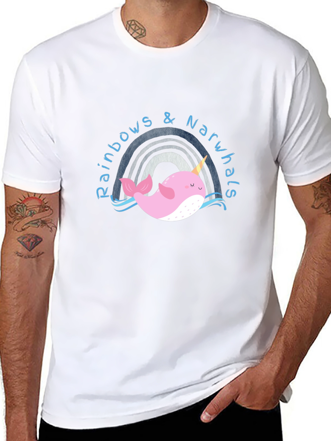 Rainbows & Narwhals Graphic Tee - Black Cotton Blend