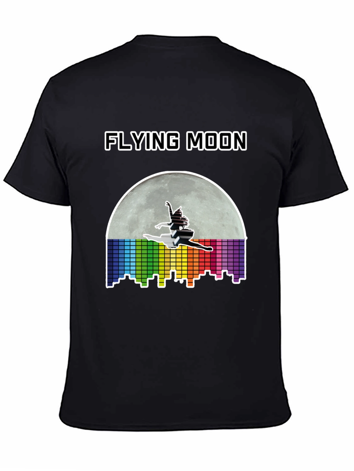 Flying Moon Graphic Tee - Unique Design Black T-Shirt