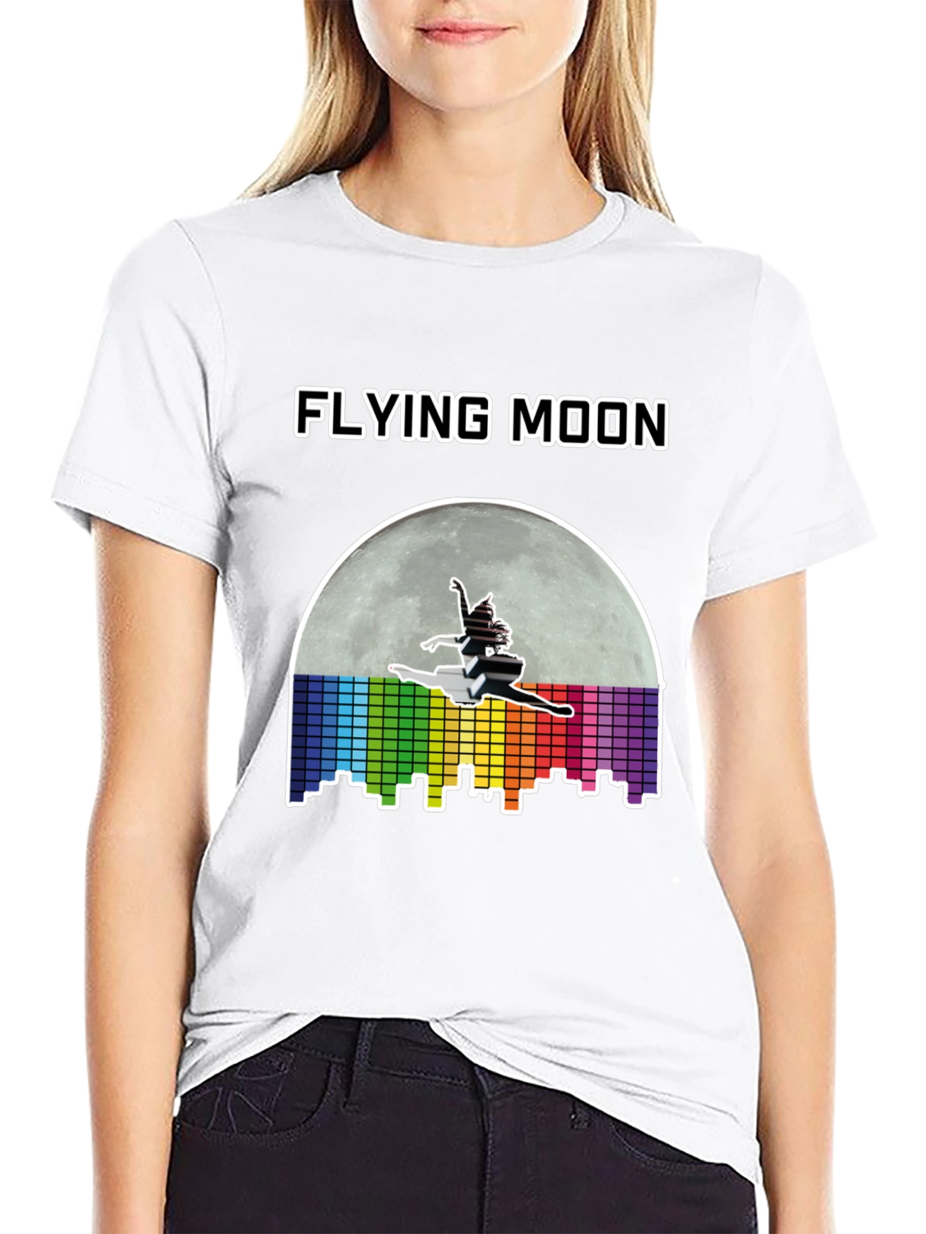Flying Moon Graphic Tee - Unique Design Black T-Shirt
