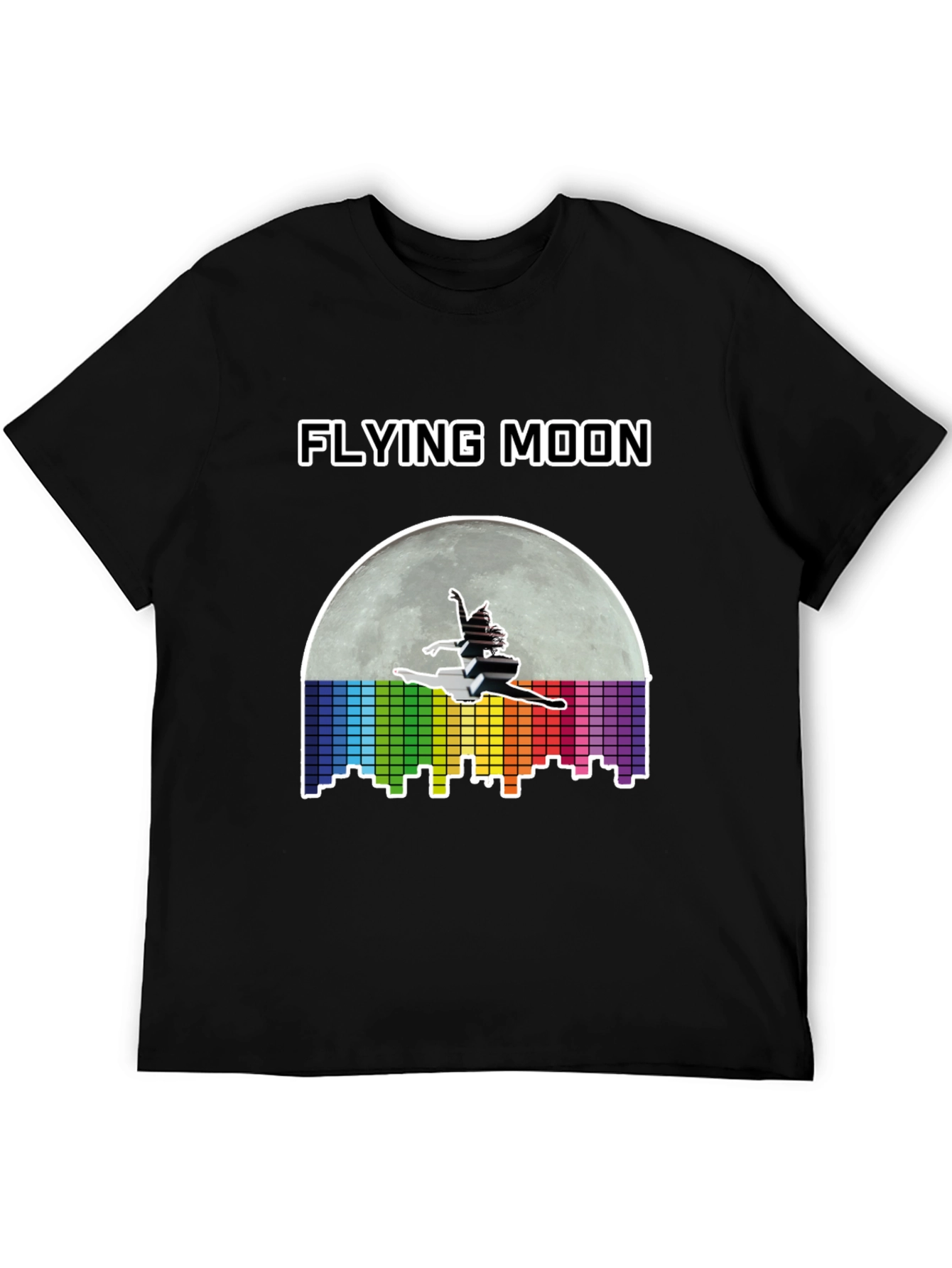Flying Moon Graphic Tee - Unique Design Black T-Shirt