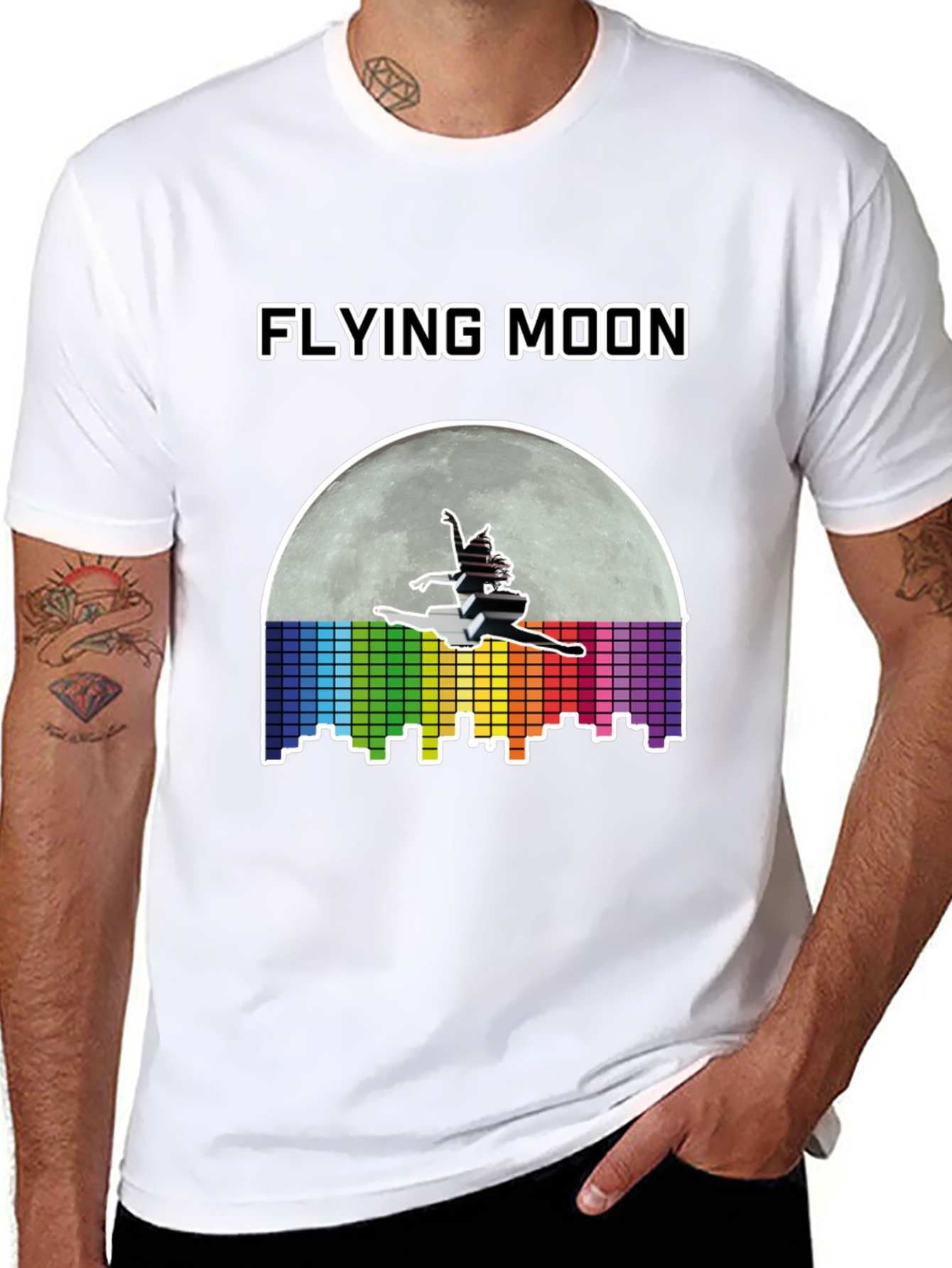 Flying Moon Graphic Tee - Unique Design Black T-Shirt