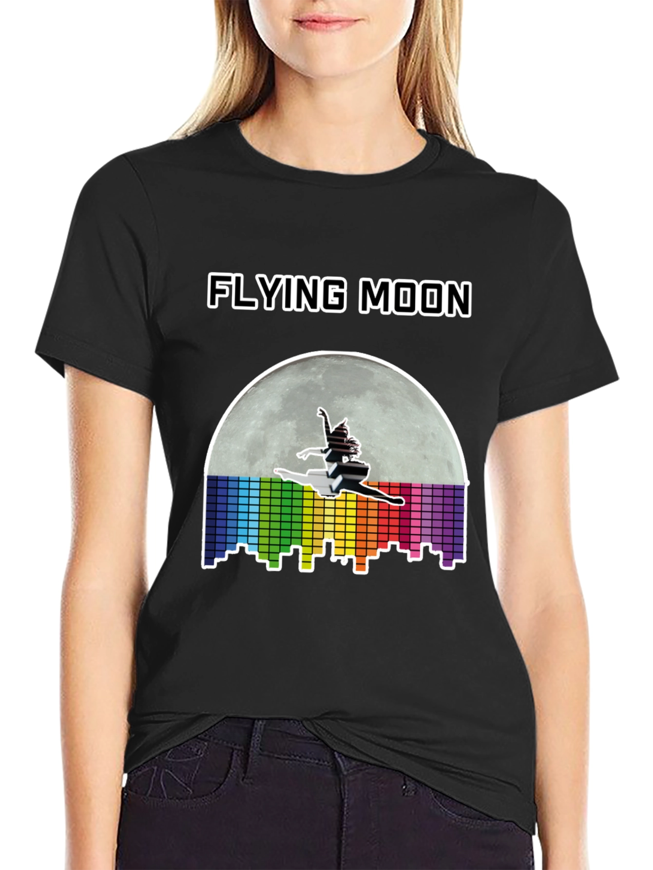 Flying Moon Graphic Tee - Unique Design Black T-Shirt