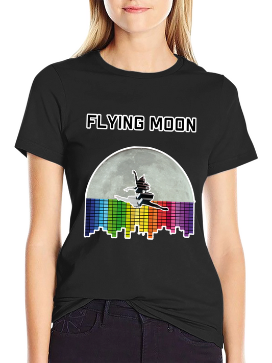 Flying Moon Graphic Tee - Unique Design Black T-Shirt
