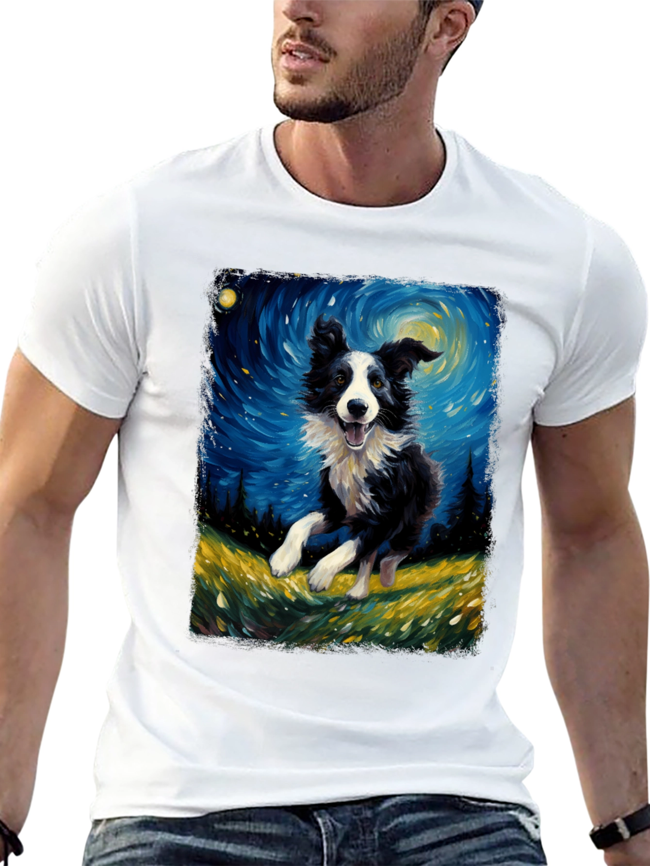 Border Collie Van Gogh Style T-Shirt