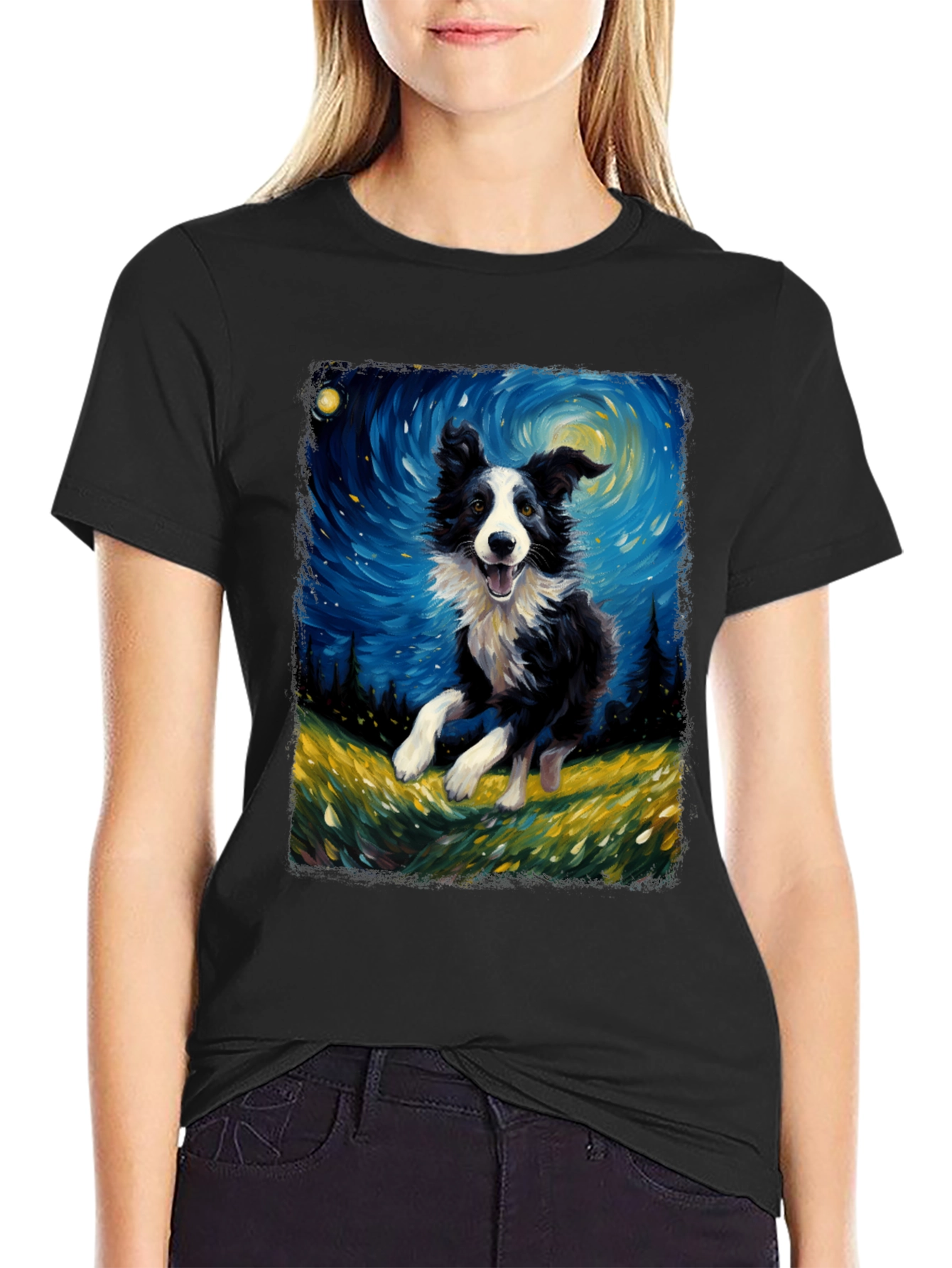 Border Collie Van Gogh Style T-Shirt