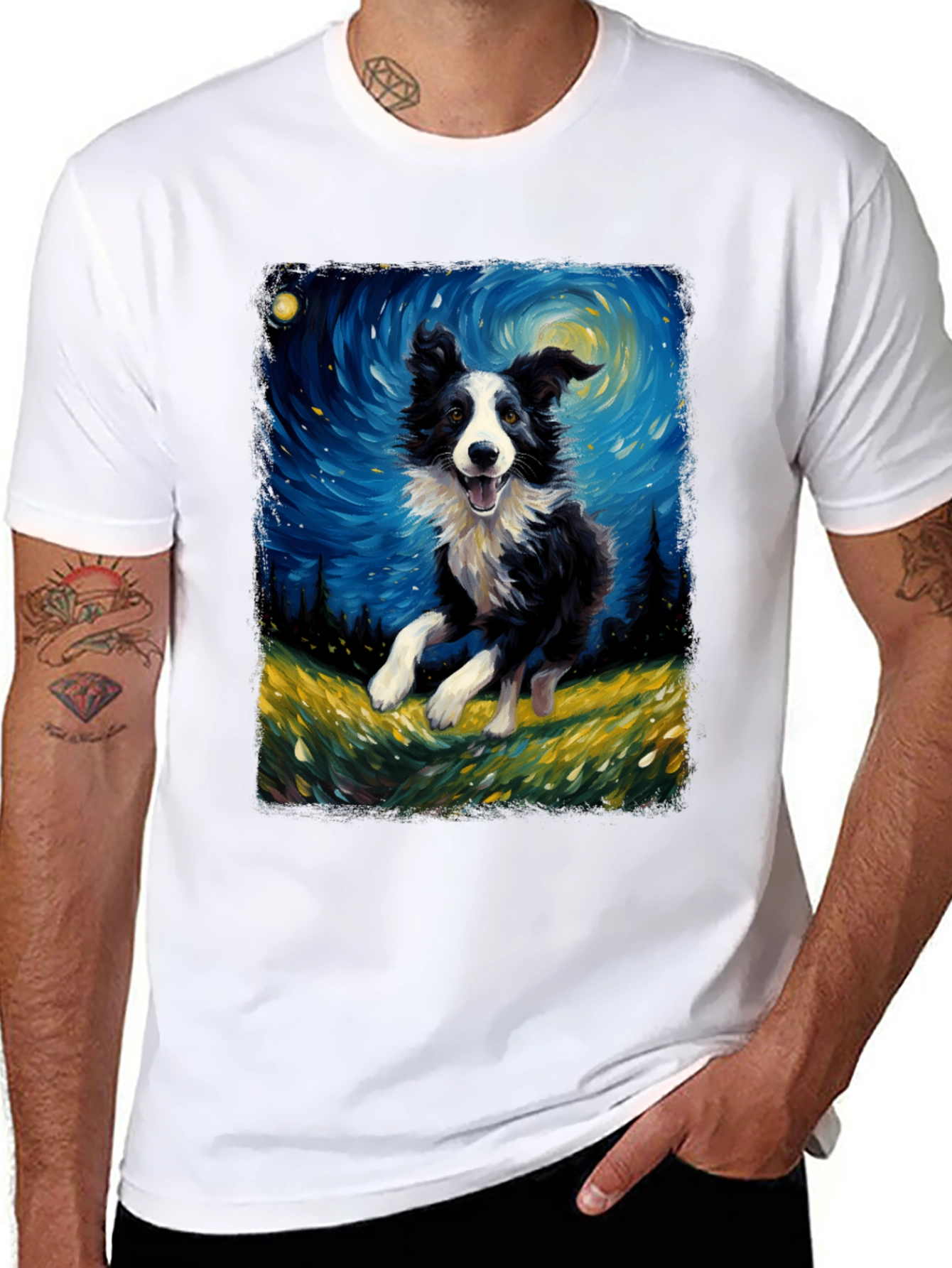 Border Collie Van Gogh Style T-Shirt