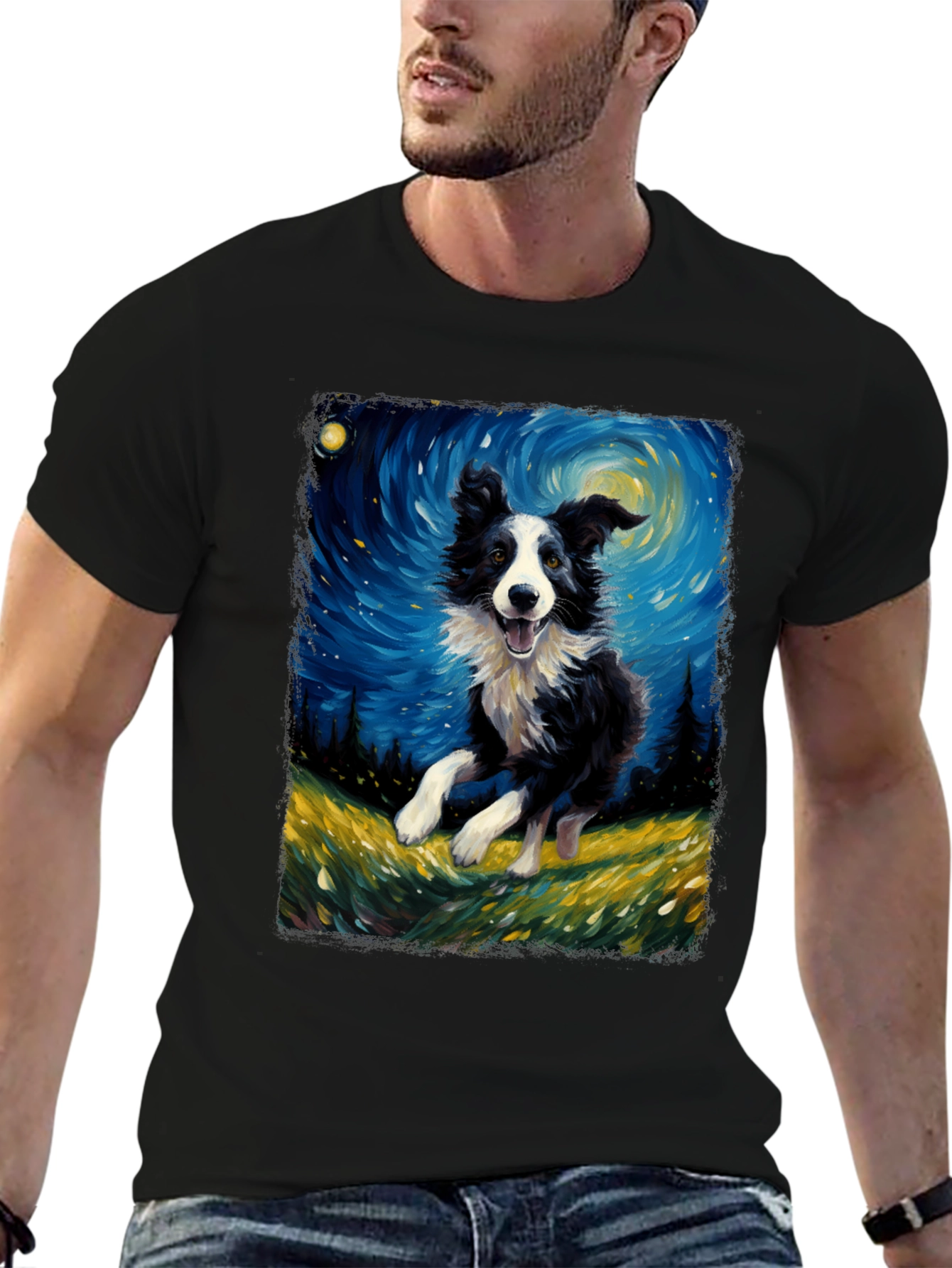 Border Collie Van Gogh Style T-Shirt