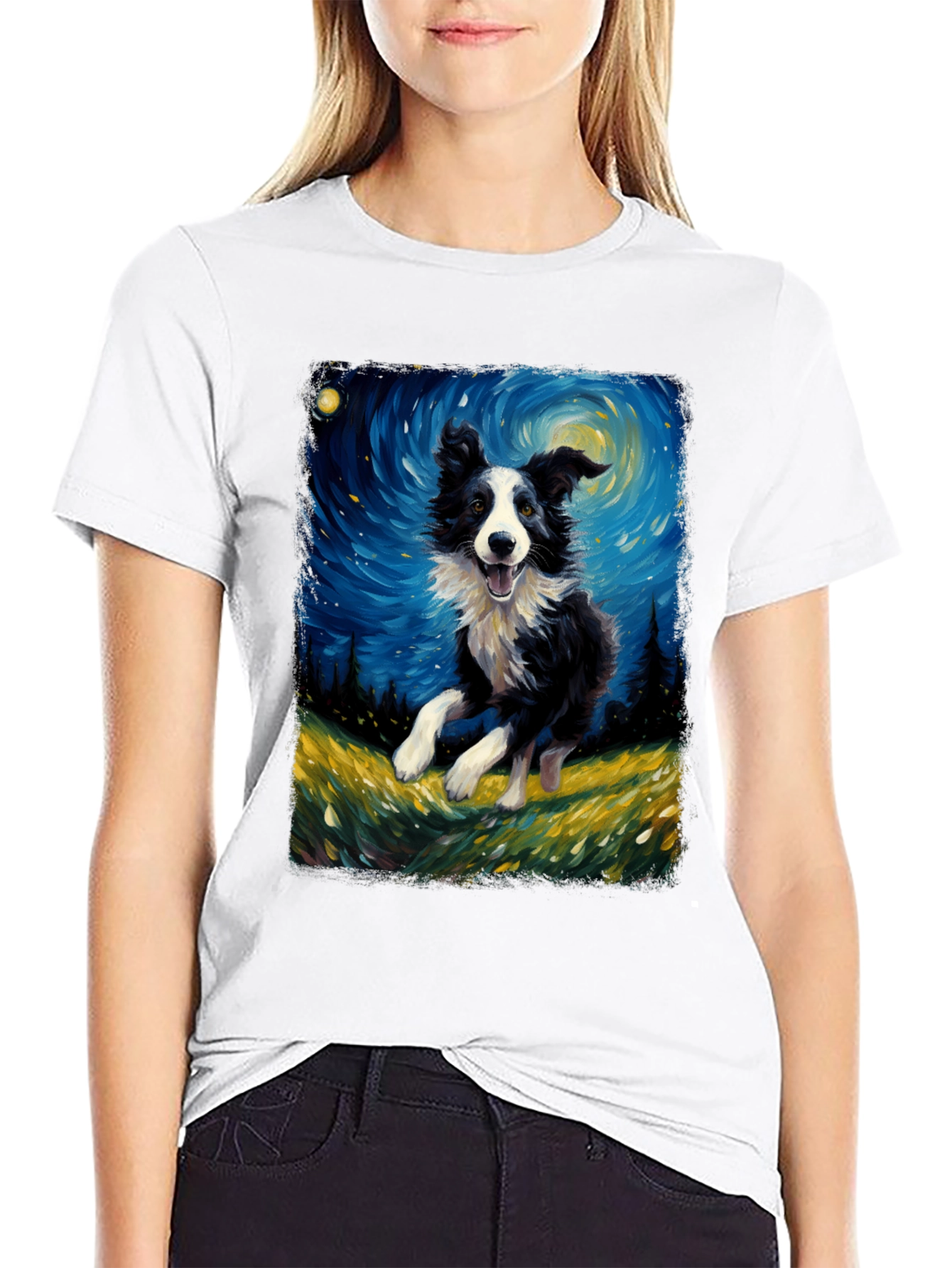 Border Collie Van Gogh Style T-Shirt
