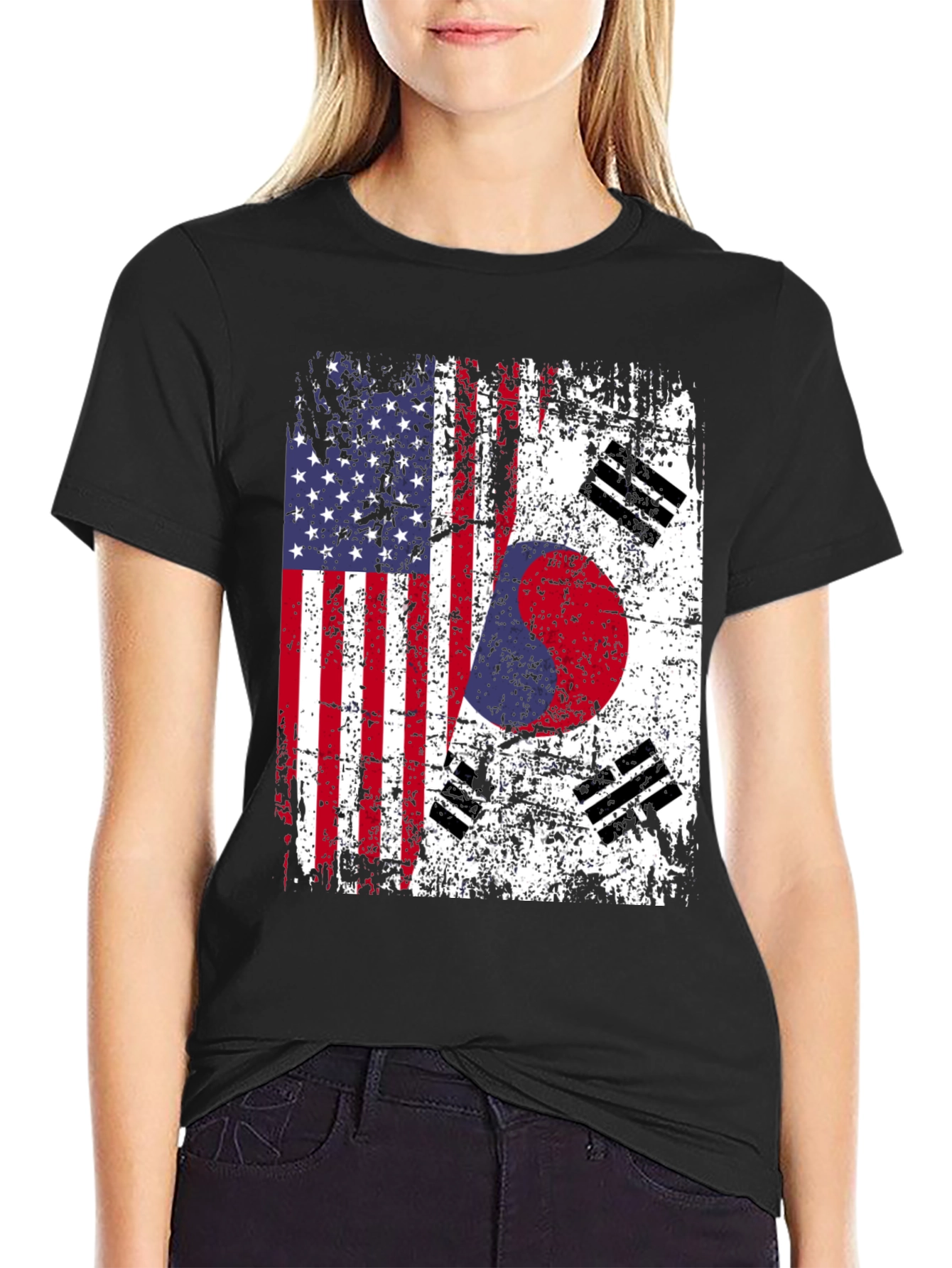 USA & South Korea Flag Distressed T-Shirt