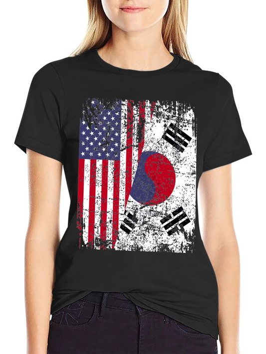 USA & South Korea Flag Distressed T-Shirt
