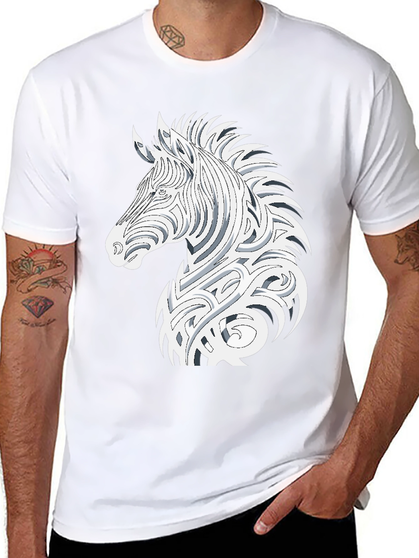 Tribal Zebra Graphic Tee - Black Cotton Comfort