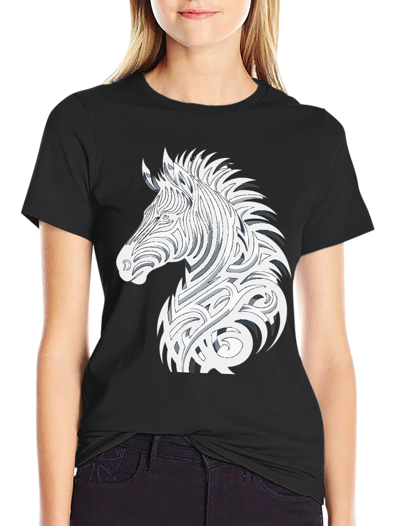 Tribal Zebra Graphic Tee - Black Cotton Comfort