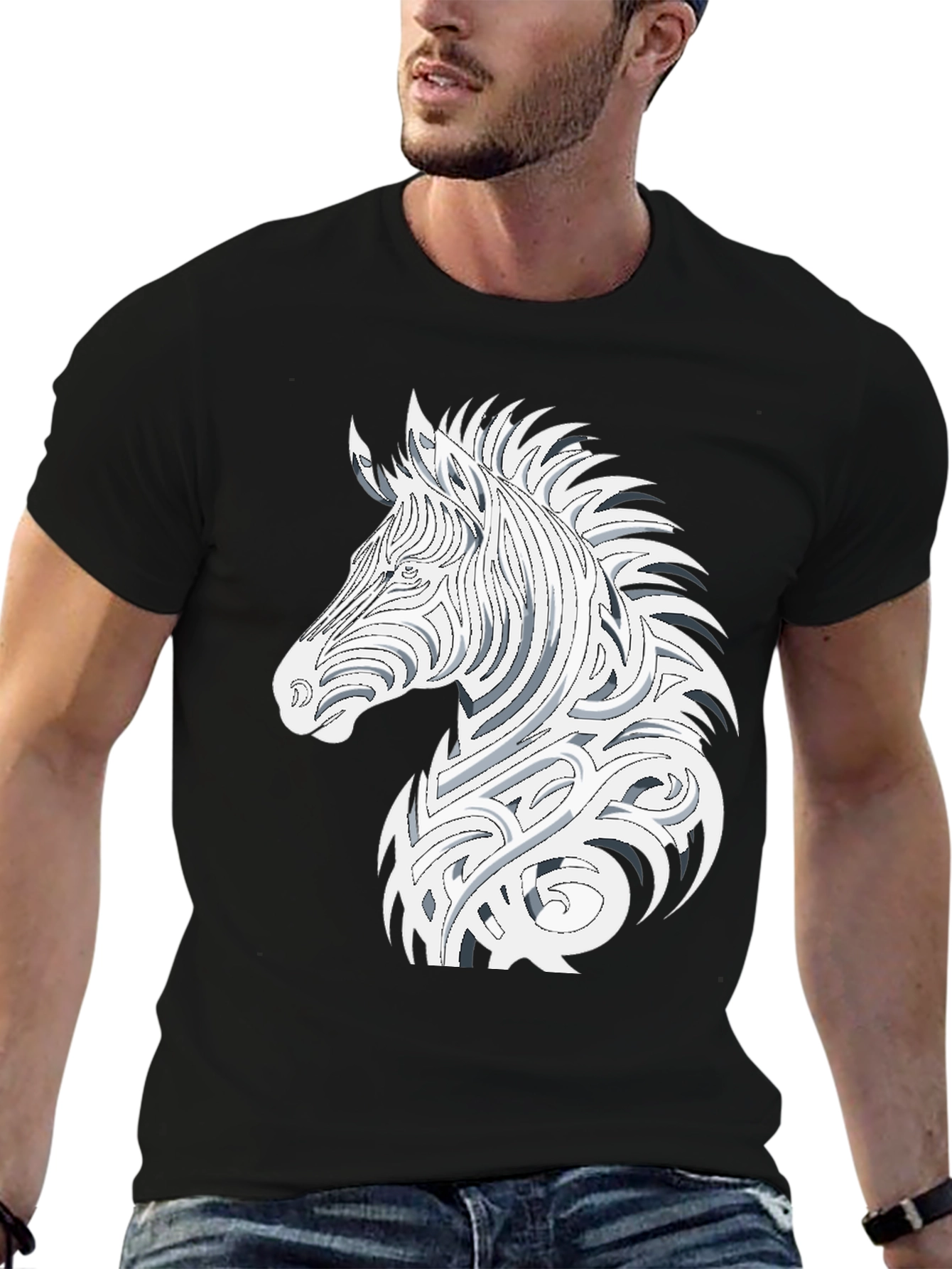 Tribal Zebra Graphic Tee - Black Cotton Comfort