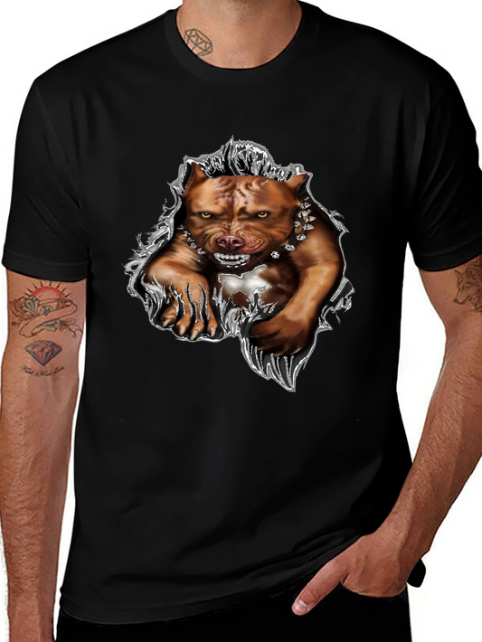 Mens Black Pitbull Graphic Tee - Fierce Dog Design