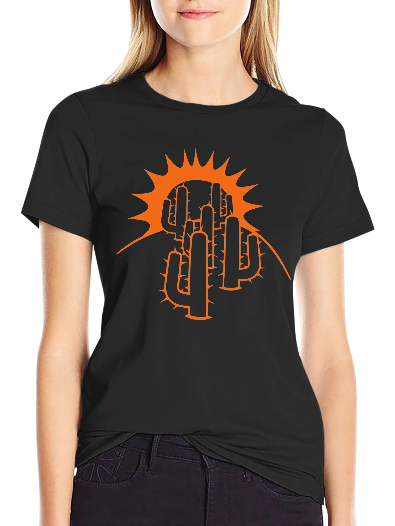 Desert Cactus Sunset Graphic Tee - Black