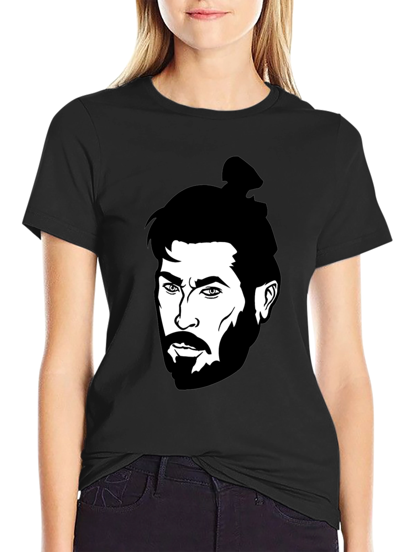 Black Graphic Tee - Man Bun Portrait