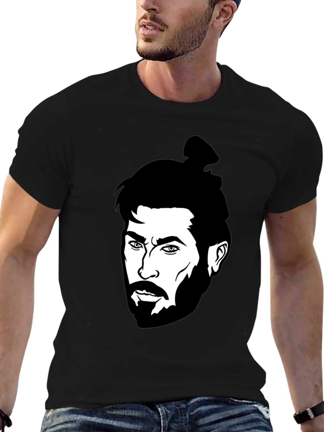 Black Graphic Tee - Man Bun Portrait