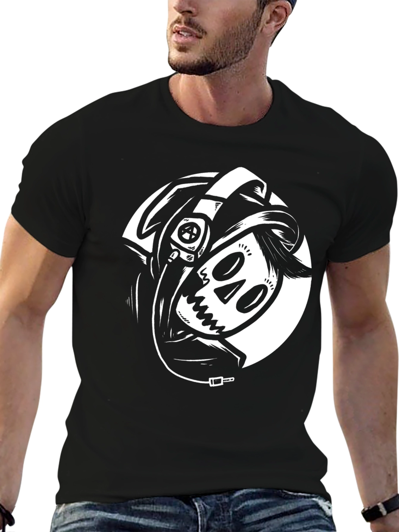 Skull DJ Graphic Tee - Black Cotton T-Shirt