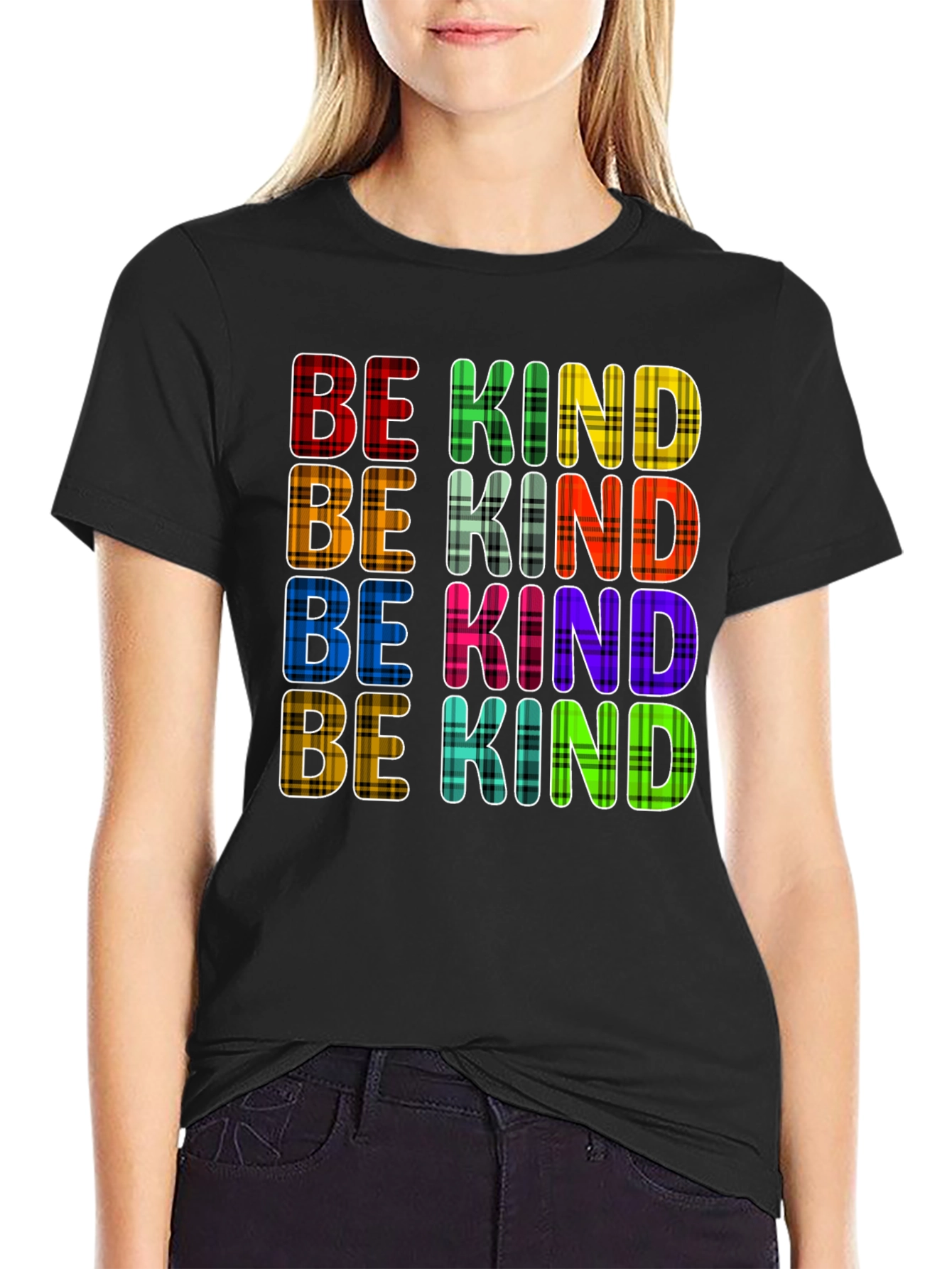 Be Kind Plaid T-Shirt - Trendy Graphic Tee
