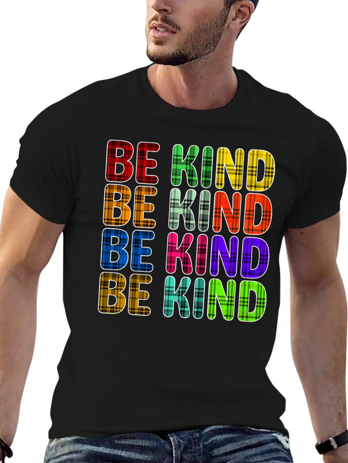 Be Kind Plaid T-Shirt - Trendy Graphic Tee