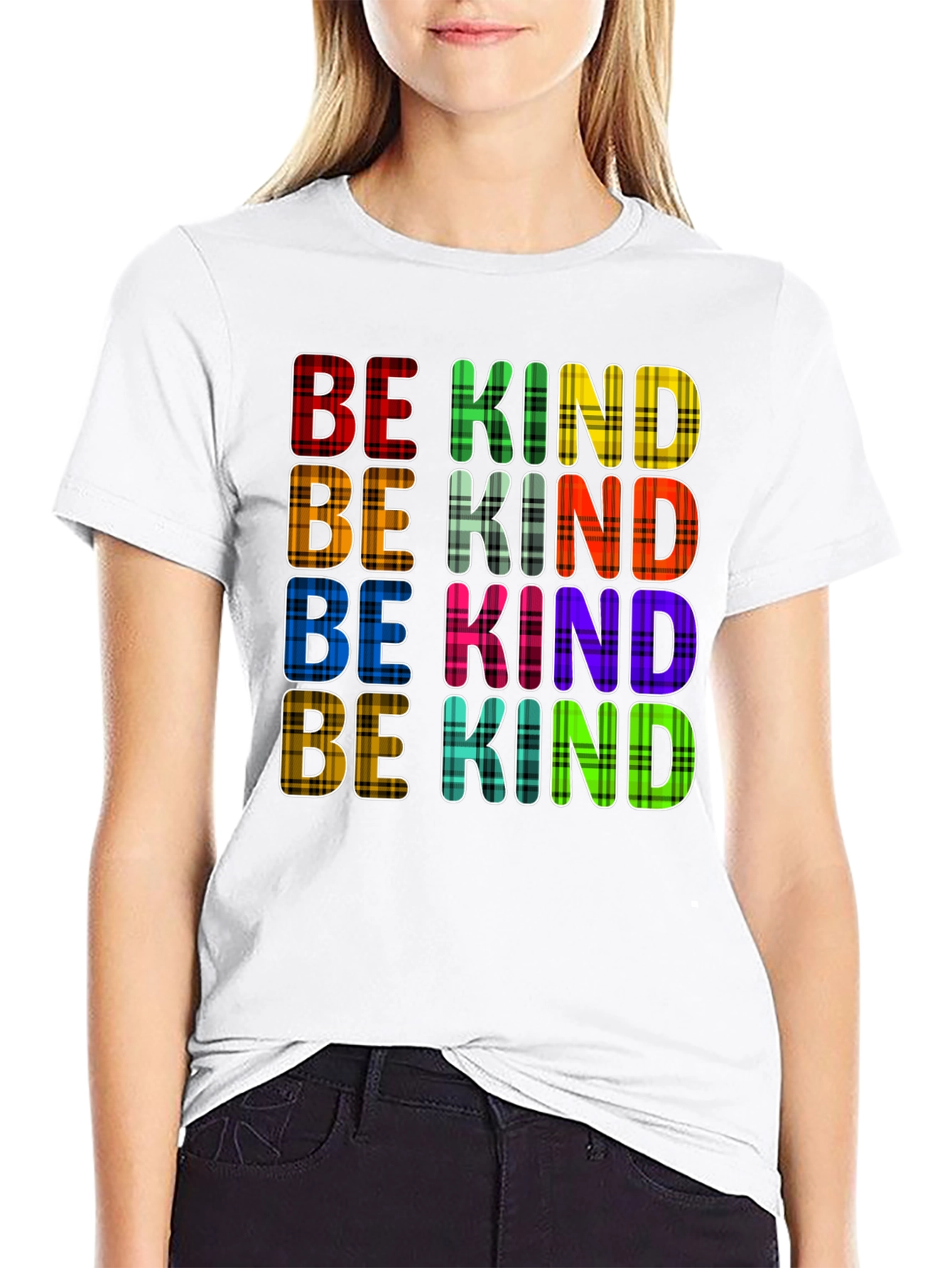 Be Kind Plaid T-Shirt - Trendy Graphic Tee