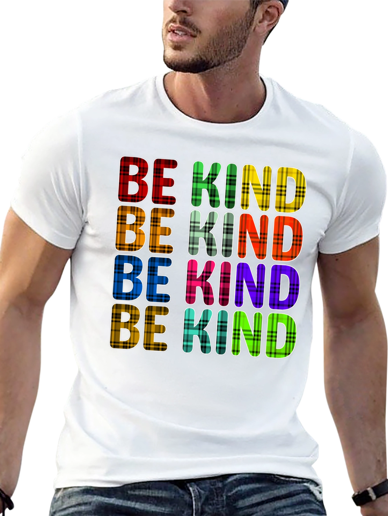 Be Kind Plaid T-Shirt - Trendy Graphic Tee