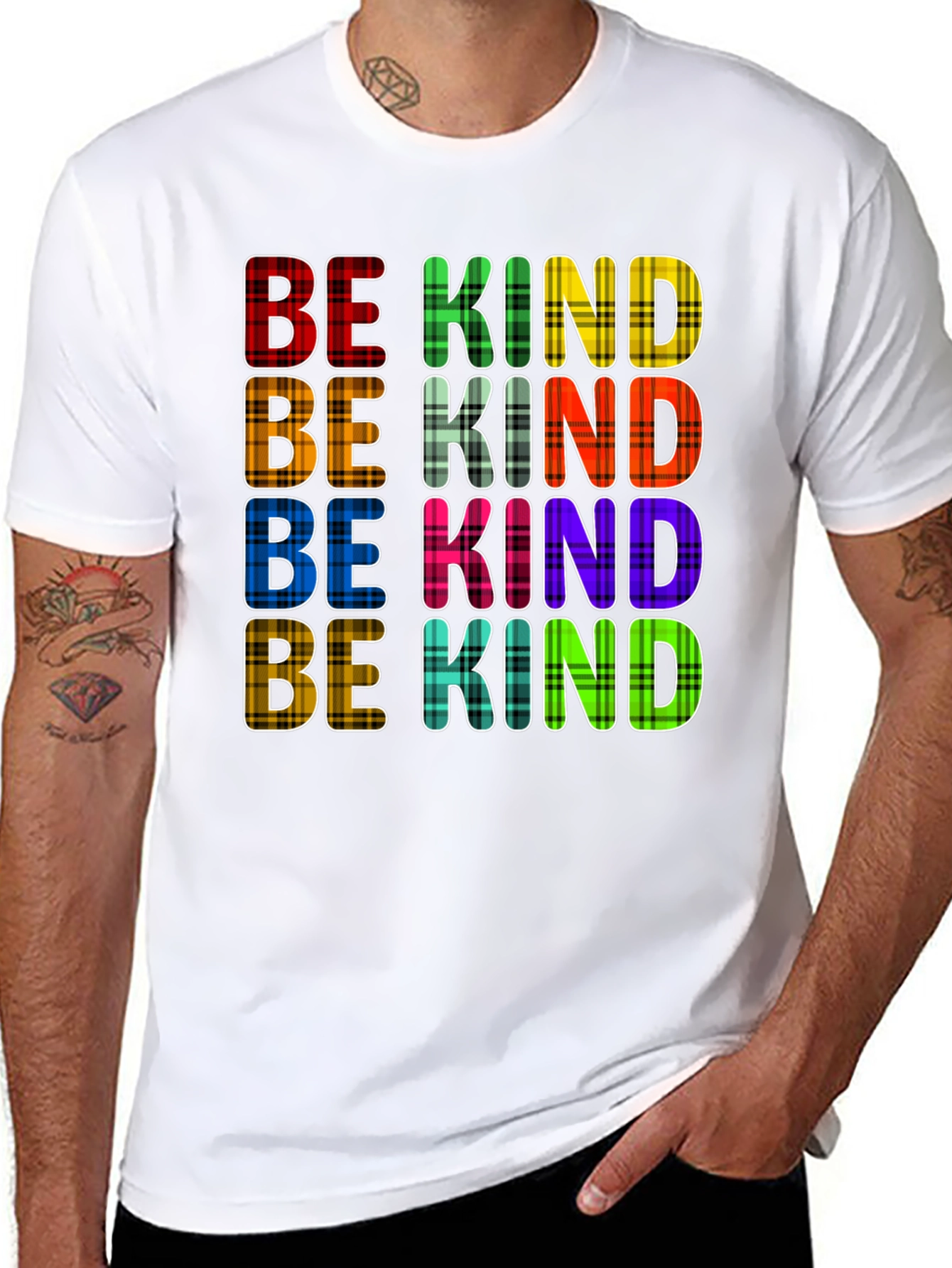 Be Kind Plaid T-Shirt - Trendy Graphic Tee
